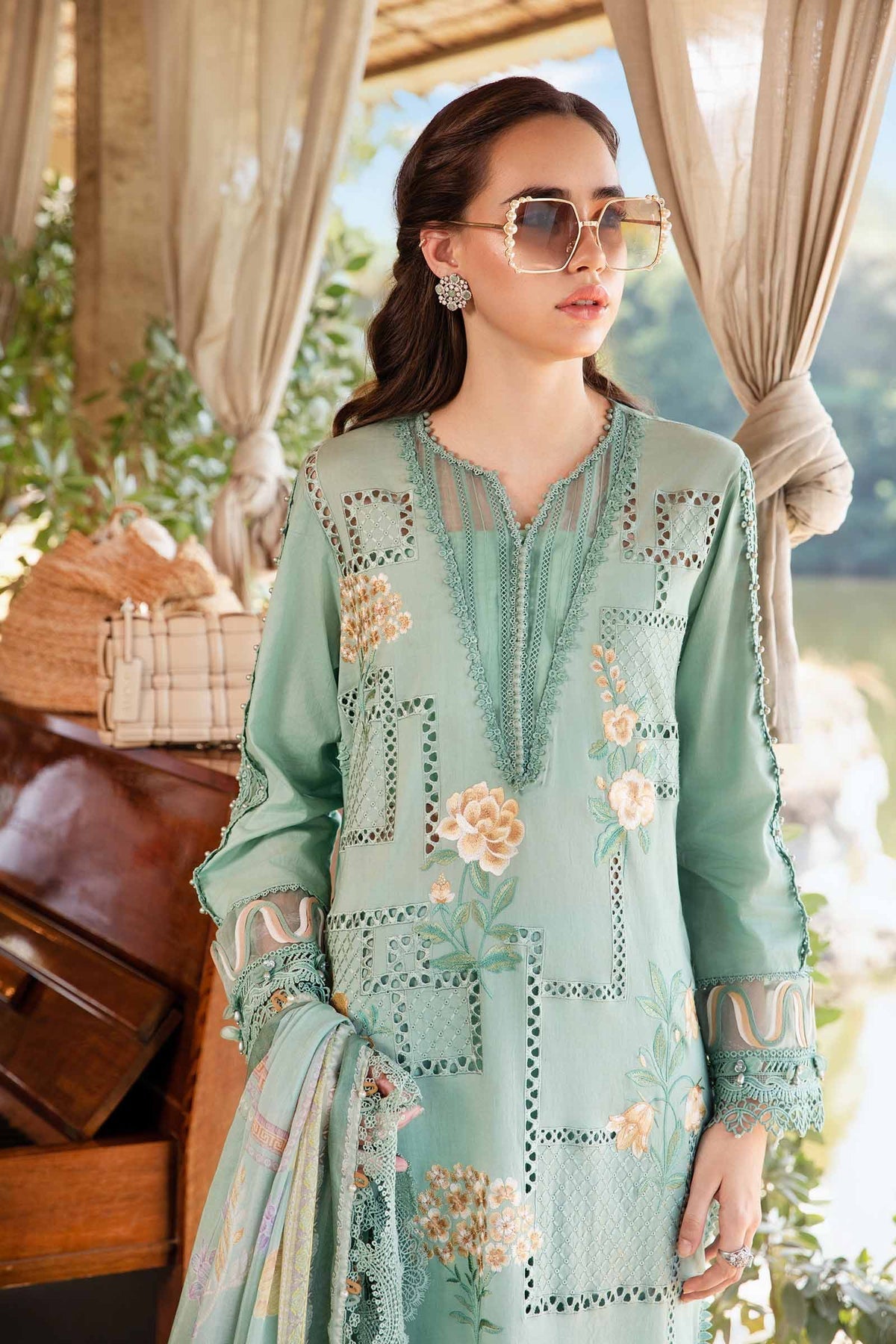 M.PRINTS 3 PIECE UNSTITCHED EMBROIDERED LAWN SUIT MPT-2501-B