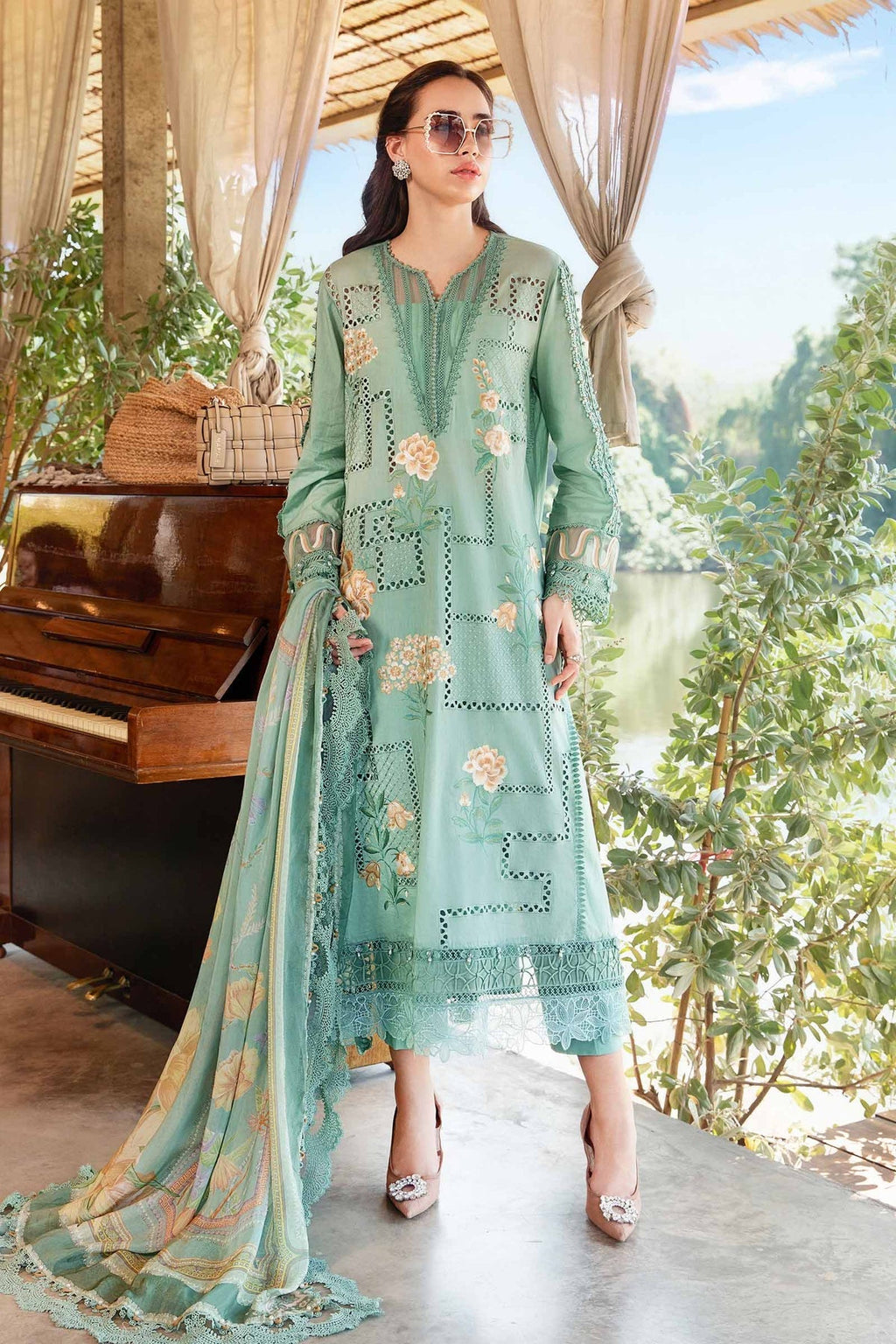 M.PRINTS 3 PIECE UNSTITCHED EMBROIDERED LAWN SUIT MPT-2501-B