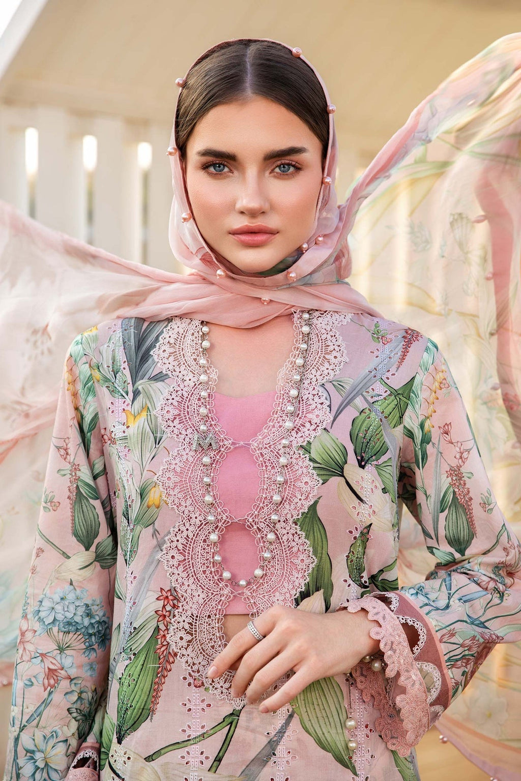 M.PRINTS 3 PIECE UNSTITCHED EMBROIDERED LAWN SUIT MPT-2502-A