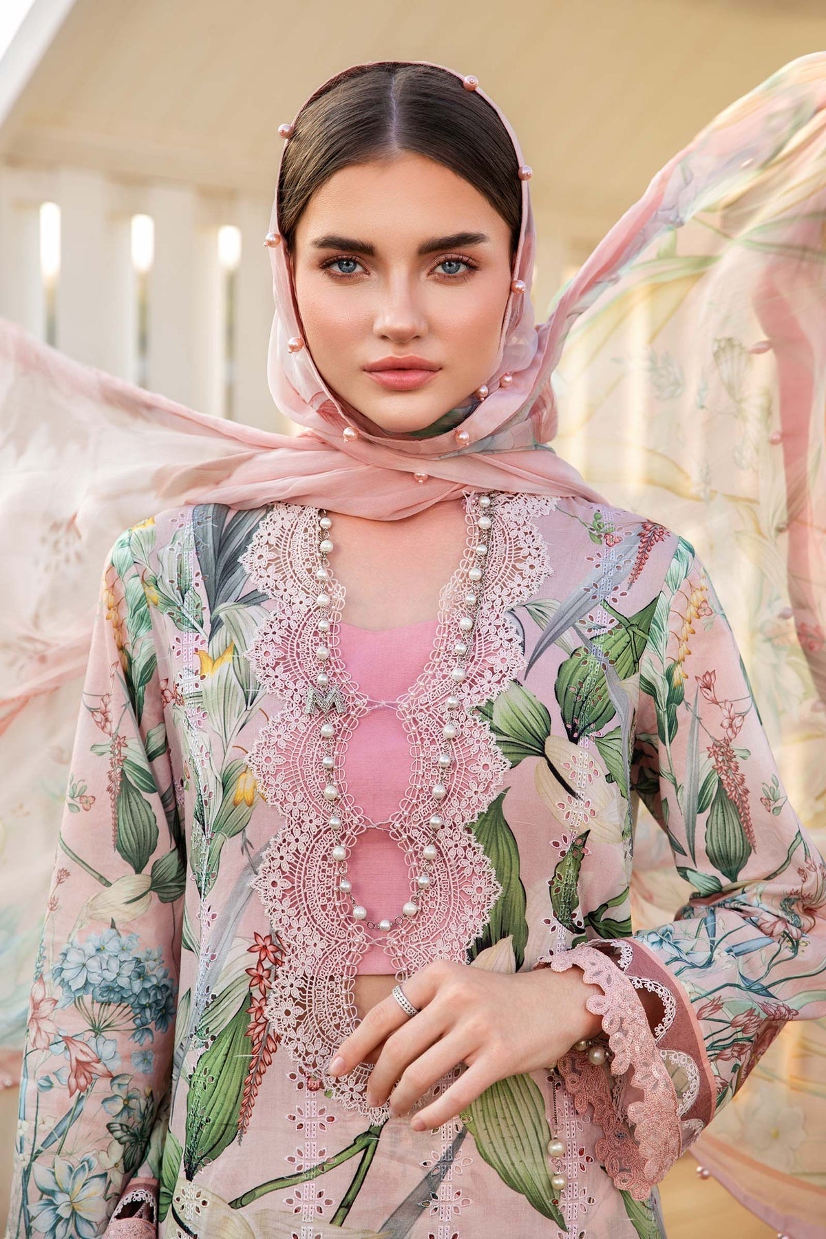 M.PRINTS 3 PIECE UNSTITCHED EMBROIDERED LAWN SUIT MPT-2502-A