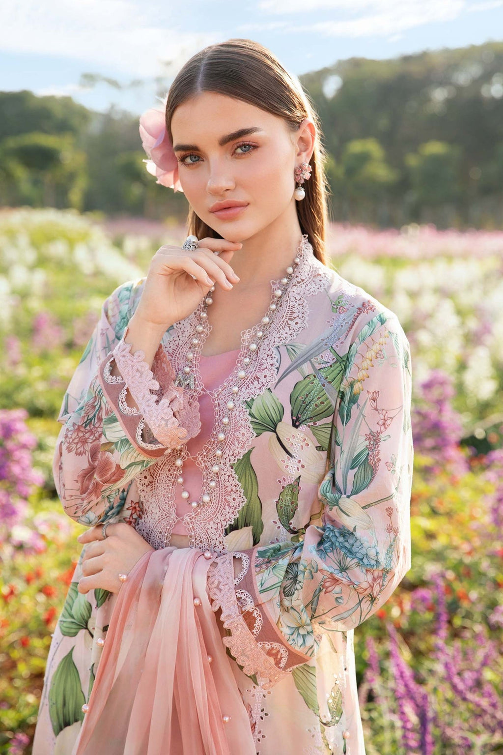 M.PRINTS 3 PIECE UNSTITCHED EMBROIDERED LAWN SUIT MPT-2502-A