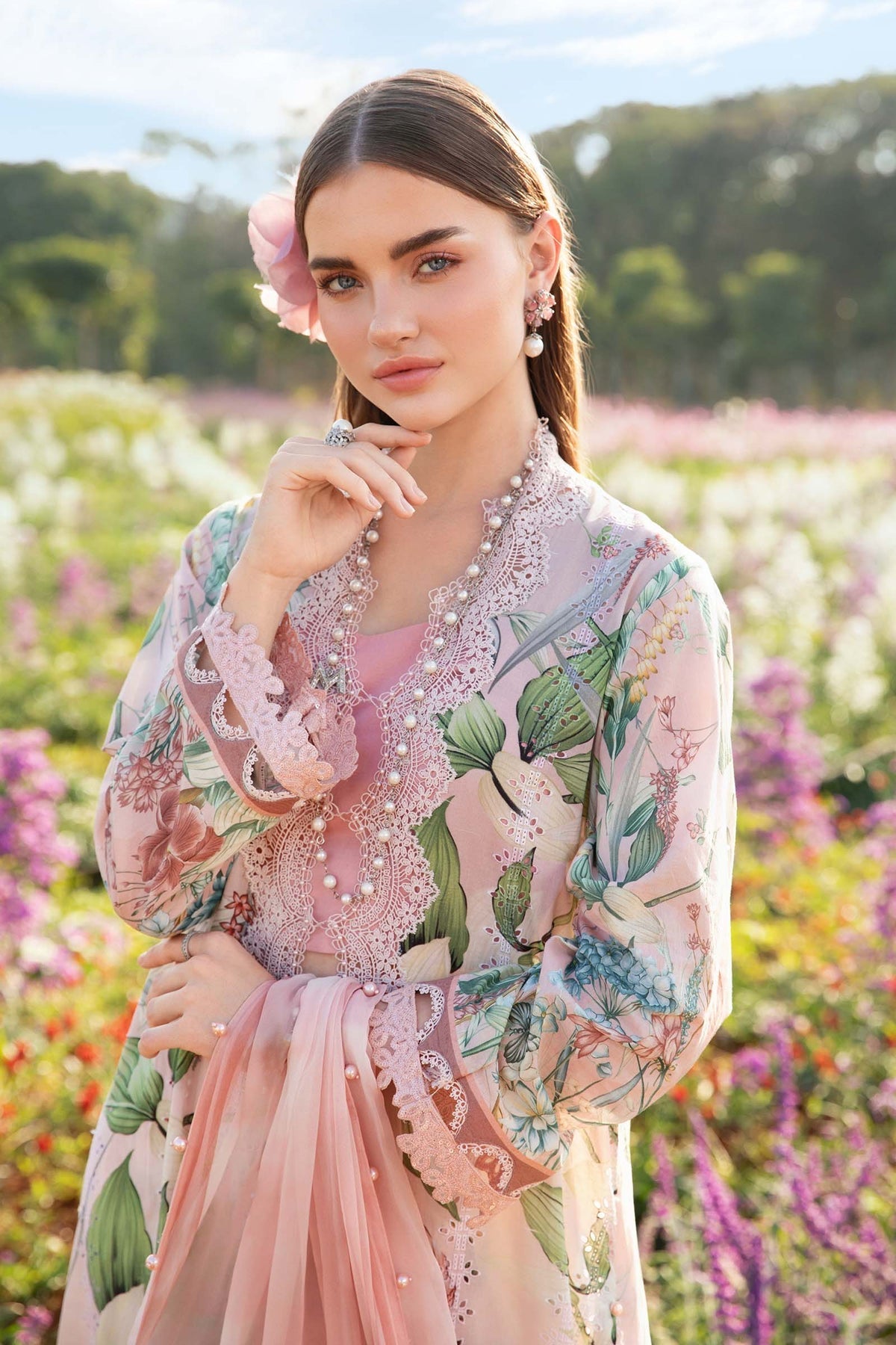 M.PRINTS 3 PIECE UNSTITCHED EMBROIDERED LAWN SUIT MPT-2502-A