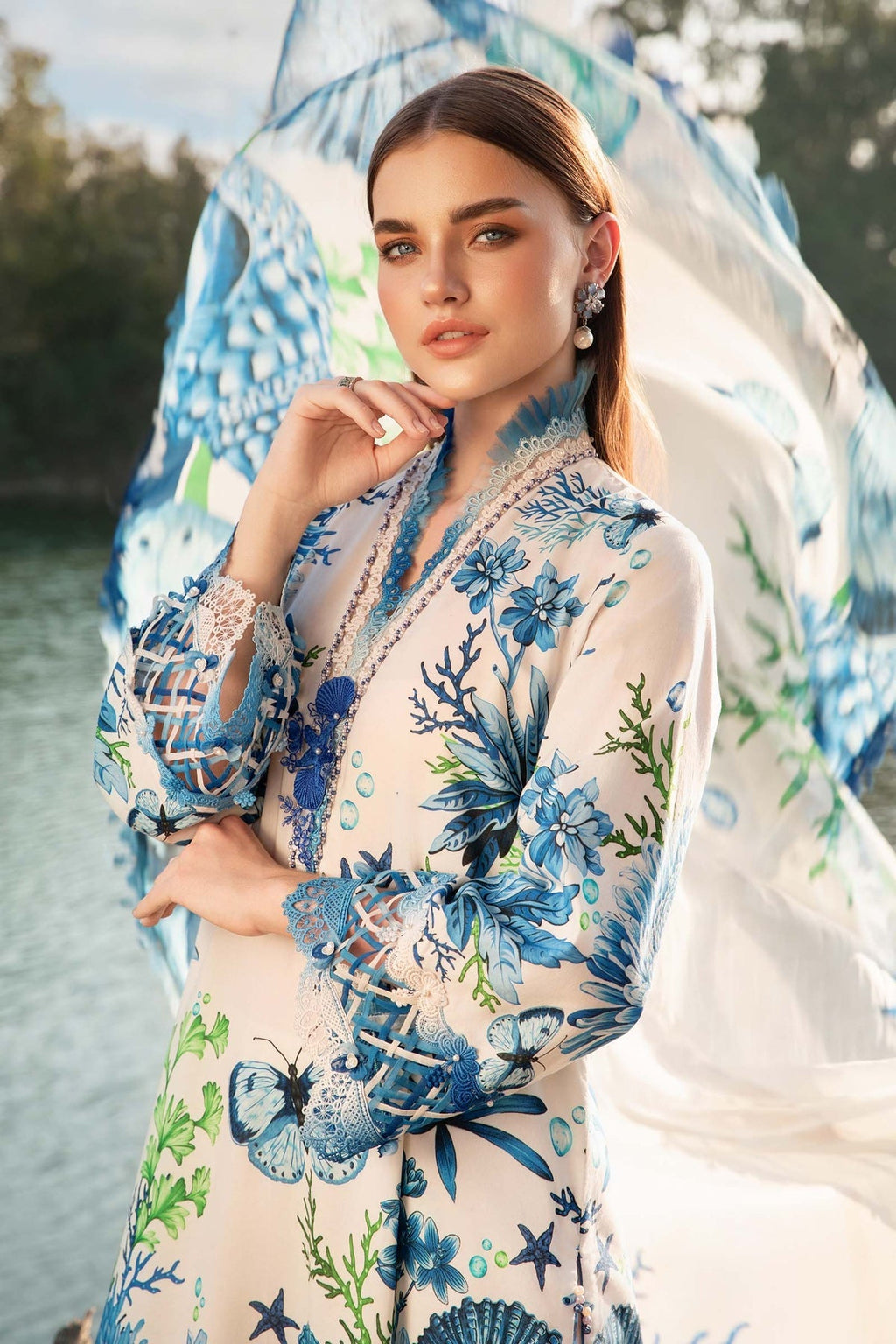 M.PRINTS 3 PIECE UNSTITCHED EMBROIDERED LAWN SUIT MPT-2510-B