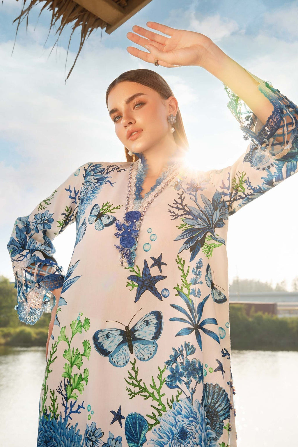 M.PRINTS 3 PIECE UNSTITCHED EMBROIDERED LAWN SUIT MPT-2510-B