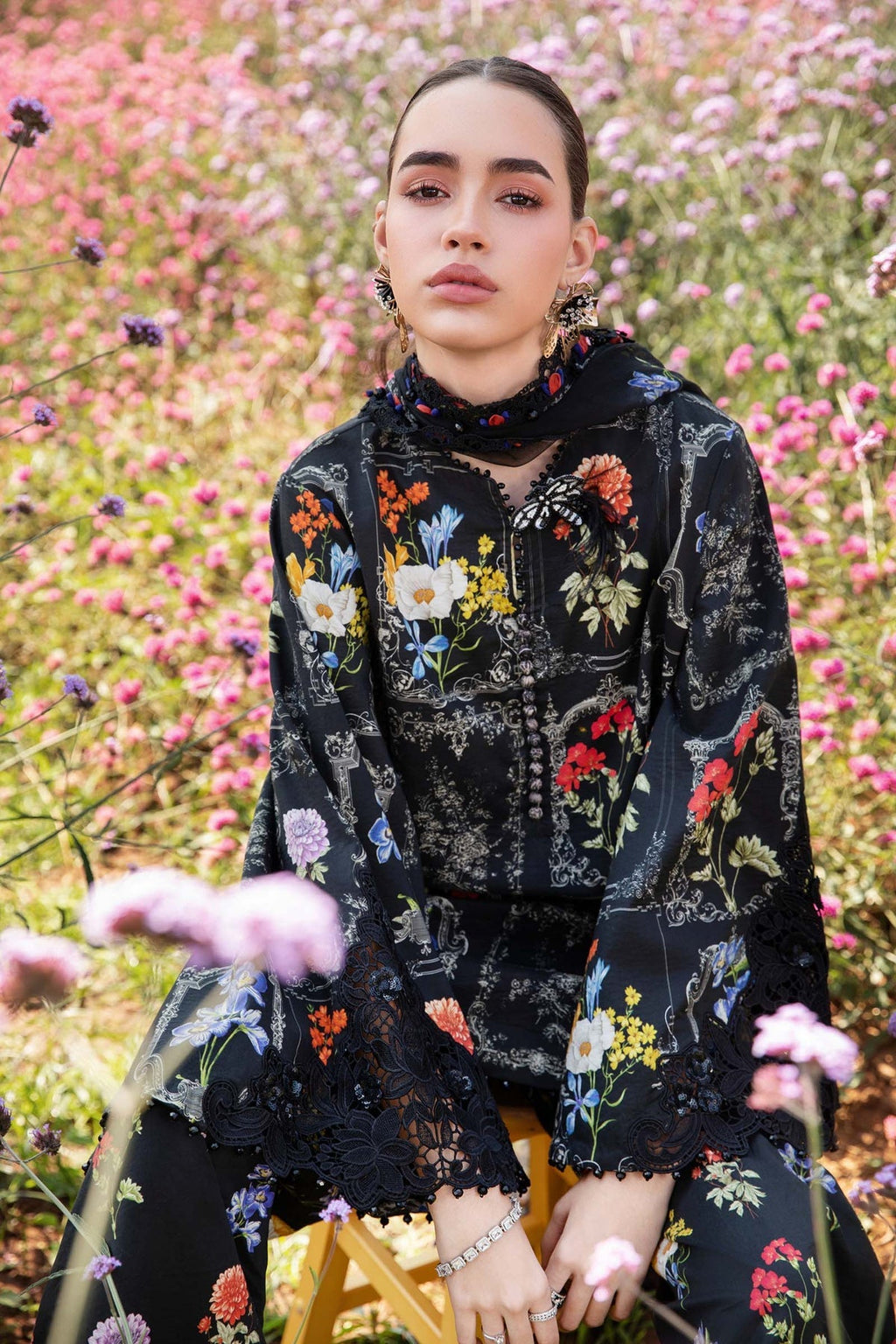 M.PRINTS 3 PIECE UNSTITCHED EMBROIDERED LAWN SUIT MPT-2511-B