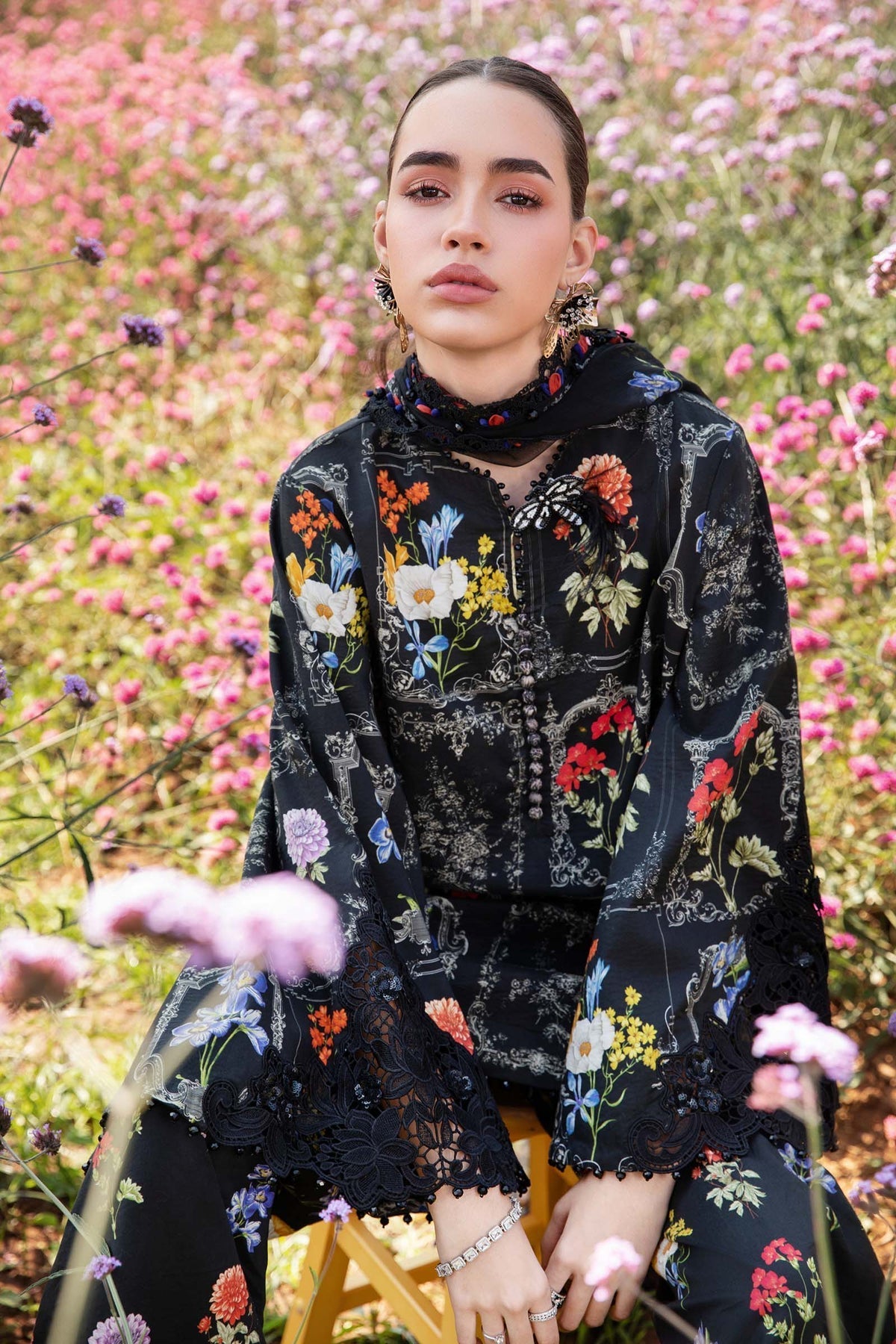 M.PRINTS 3 PIECE UNSTITCHED EMBROIDERED LAWN SUIT MPT-2511-B