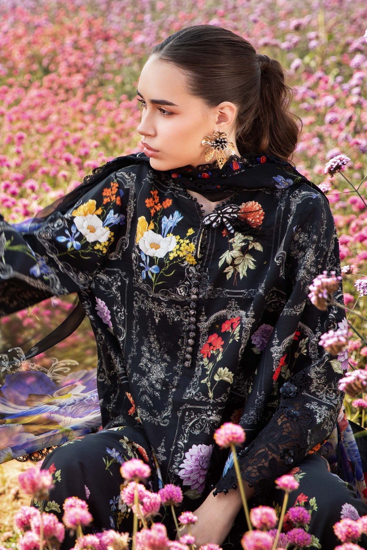 M.PRINTS 3 PIECE UNSTITCHED EMBROIDERED LAWN SUIT MPT-2511-B