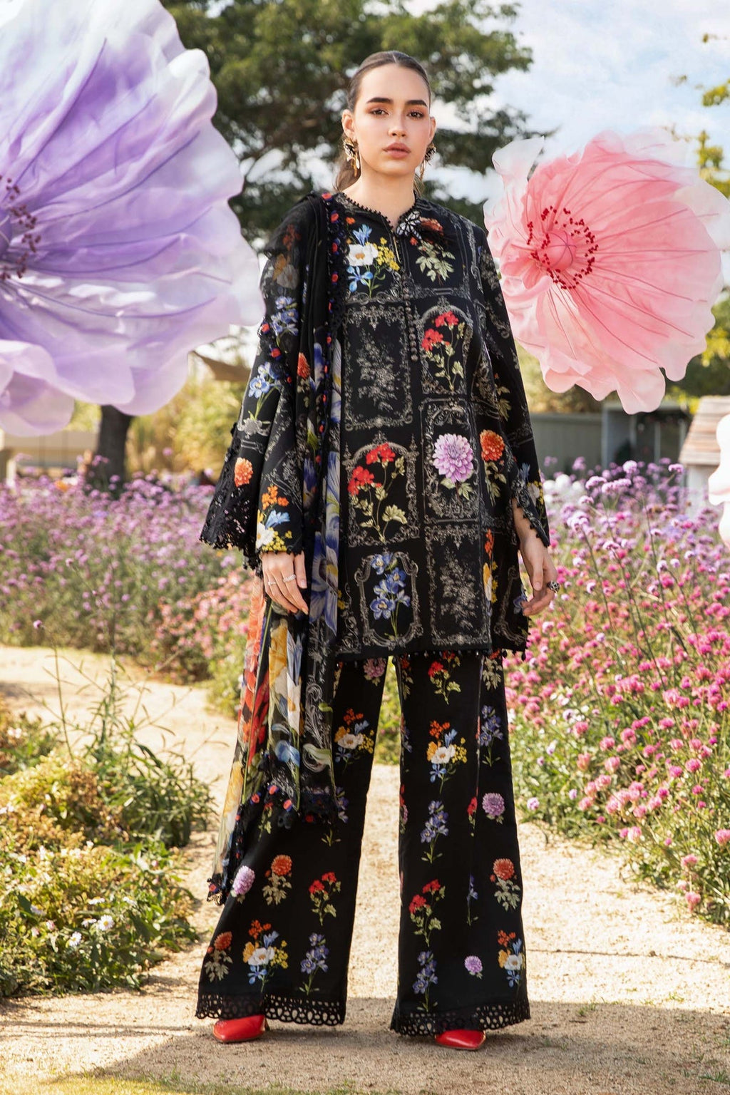 M.PRINTS 3 PIECE UNSTITCHED EMBROIDERED LAWN SUIT MPT-2511-B