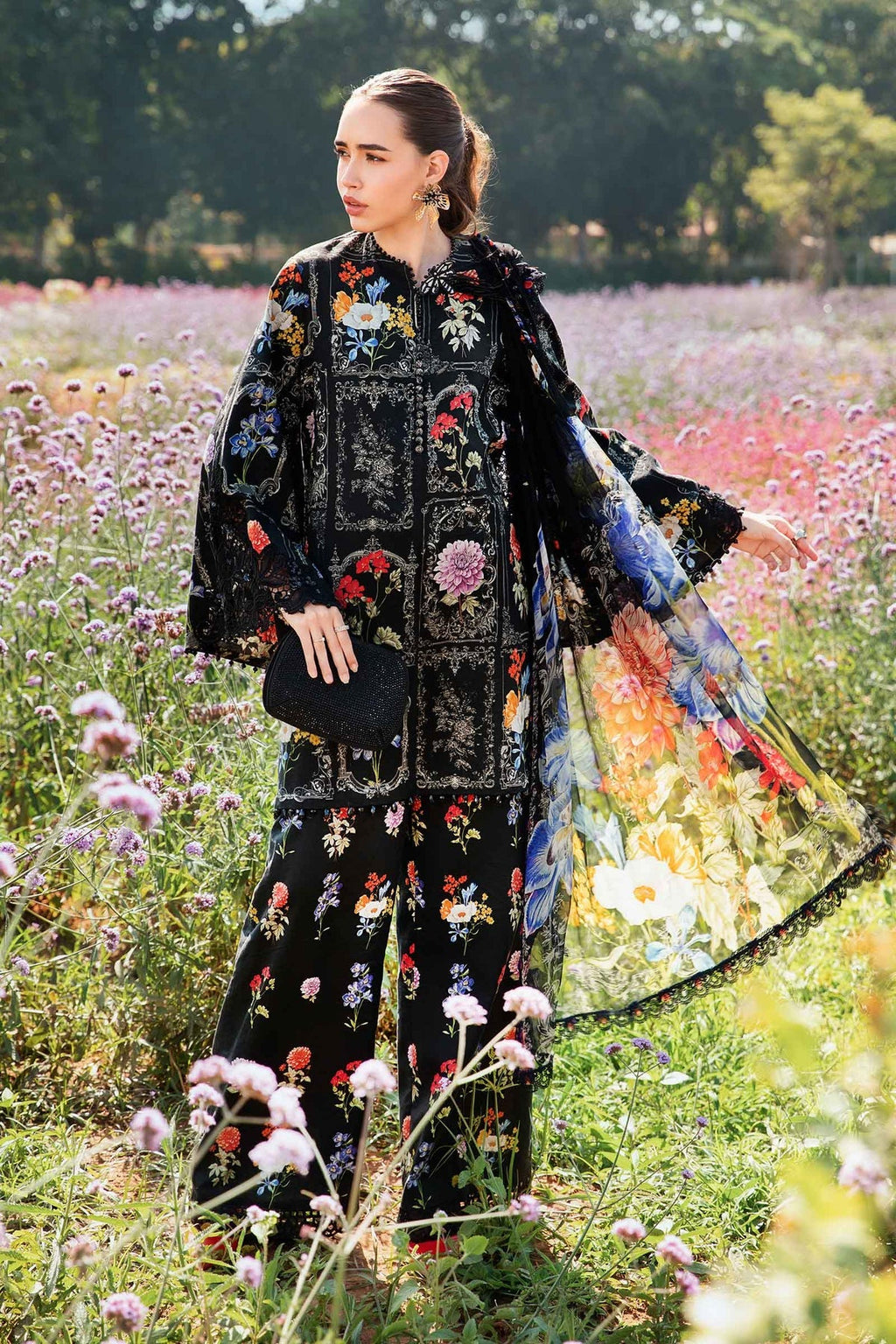 M.PRINTS 3 PIECE UNSTITCHED EMBROIDERED LAWN SUIT MPT-2511-B