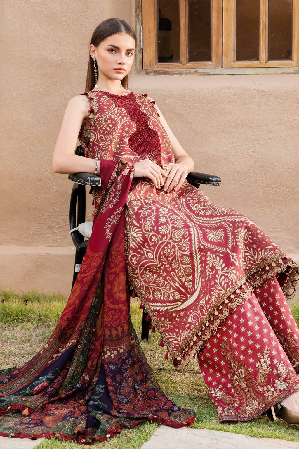 M.PRINTS 3 PIECE UNSTITCHED EMBROIDERED LAWN SUIT MPT-2512-A
