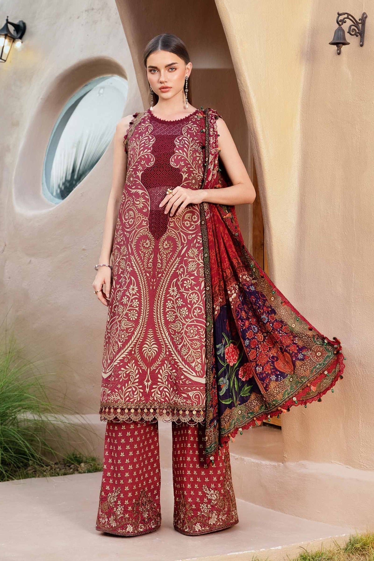 M.PRINTS 3 PIECE UNSTITCHED EMBROIDERED LAWN SUIT MPT-2512-A