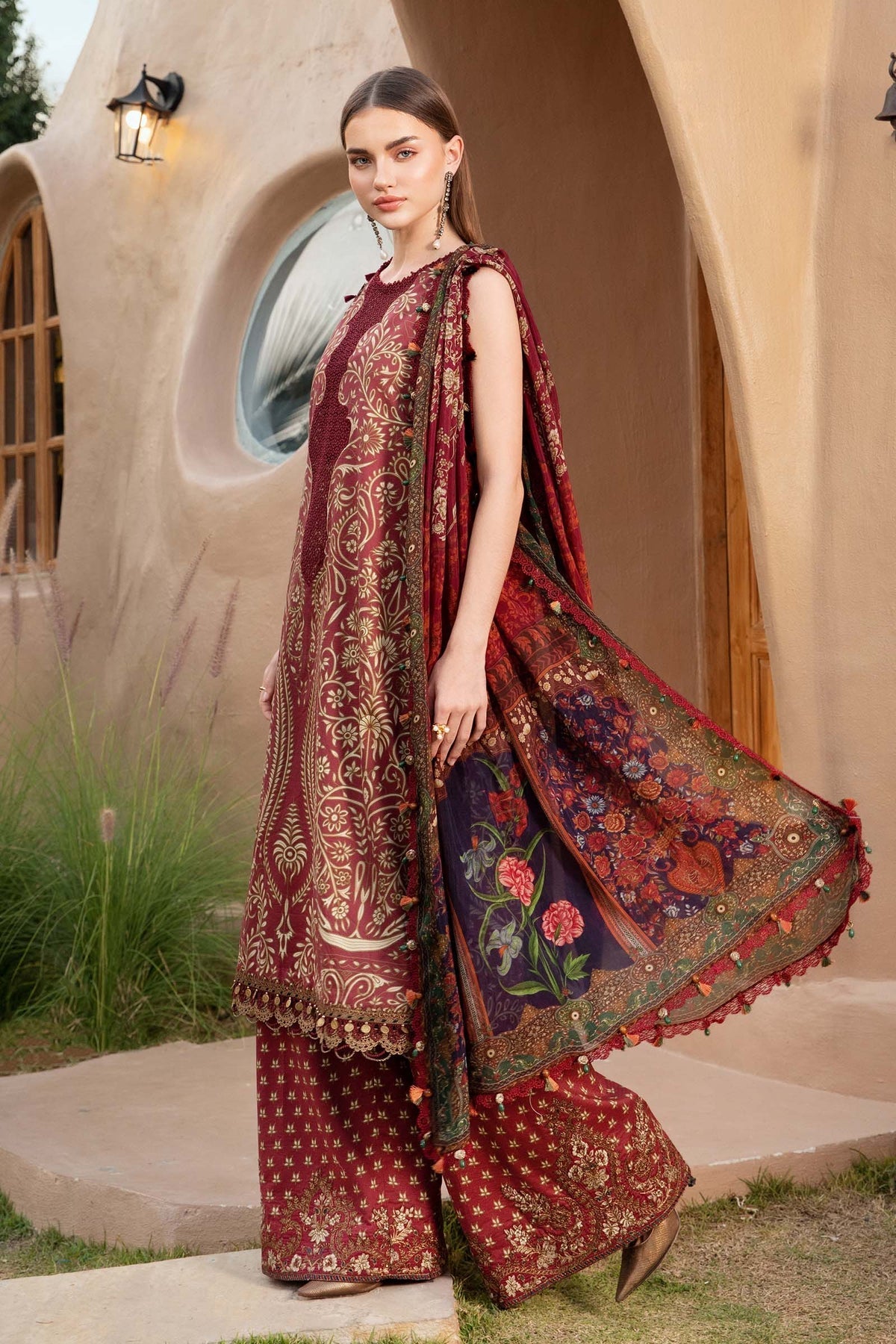 M.PRINTS 3 PIECE UNSTITCHED EMBROIDERED LAWN SUIT MPT-2512-A