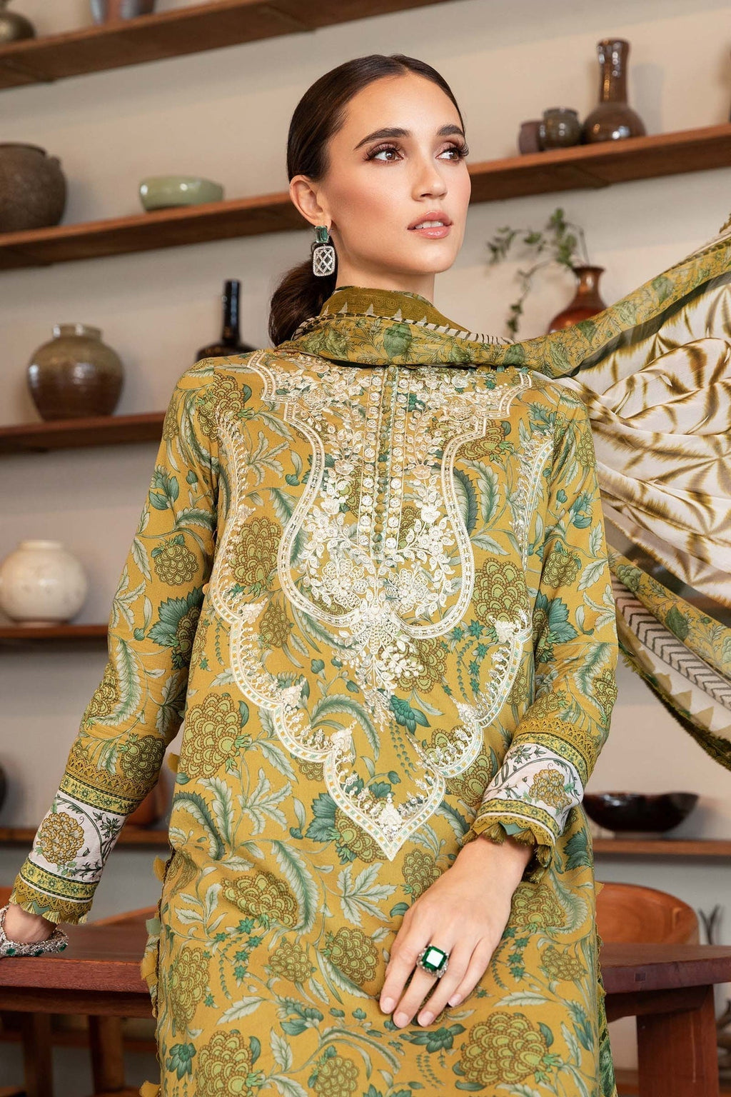 M.PRINTS 3 PIECE UNSTITCHED EMBROIDERED LAWN SUIT MPT-2513-B
