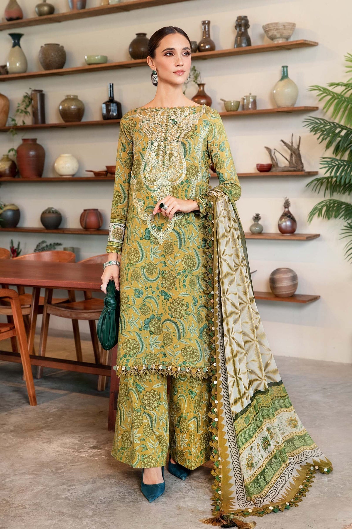 M.PRINTS 3 PIECE UNSTITCHED EMBROIDERED LAWN SUIT MPT-2513-B