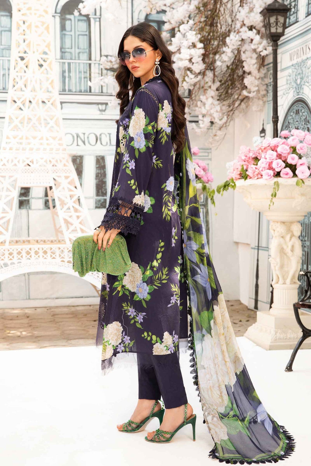 M.PRINTS 3 PIECE UNSTITCHED EMBROIDERED LAWN SUIT MPT-2602-B