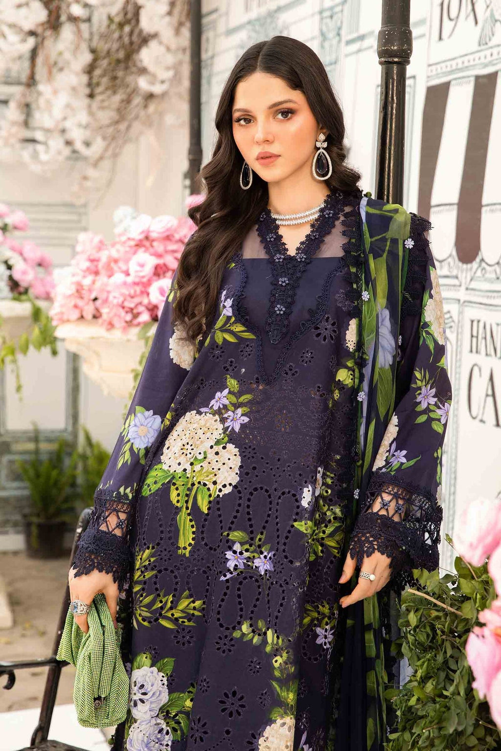 M.PRINTS 3 PIECE UNSTITCHED EMBROIDERED LAWN SUIT MPT-2602-B