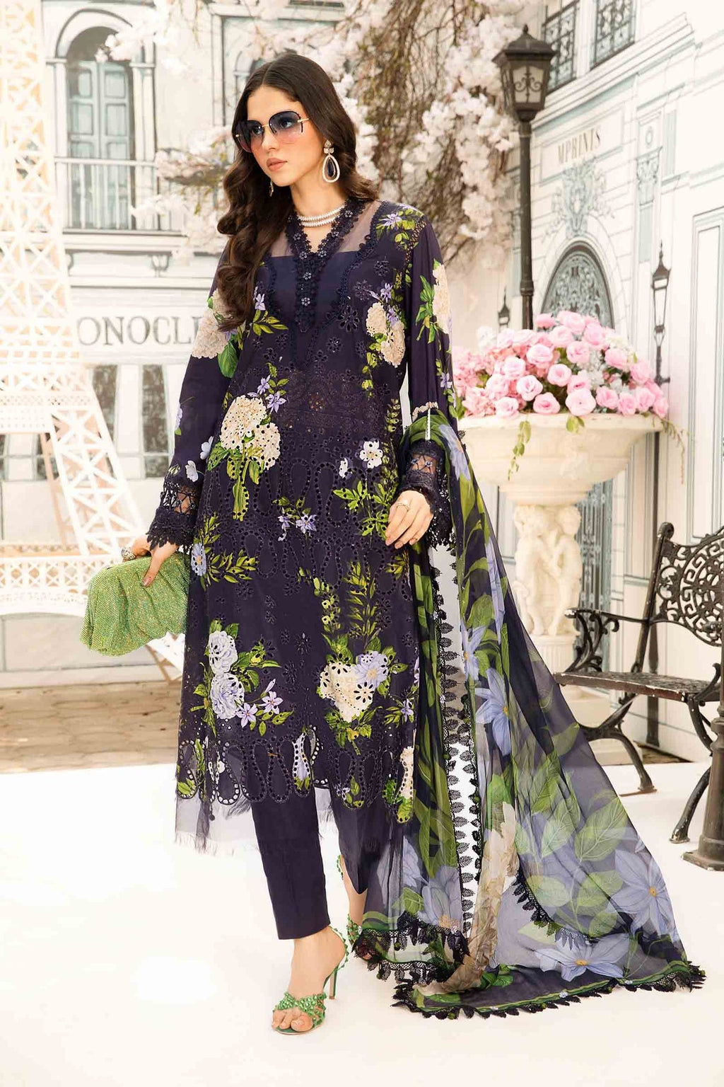 M.PRINTS 3 PIECE UNSTITCHED EMBROIDERED LAWN SUIT MPT-2602-B