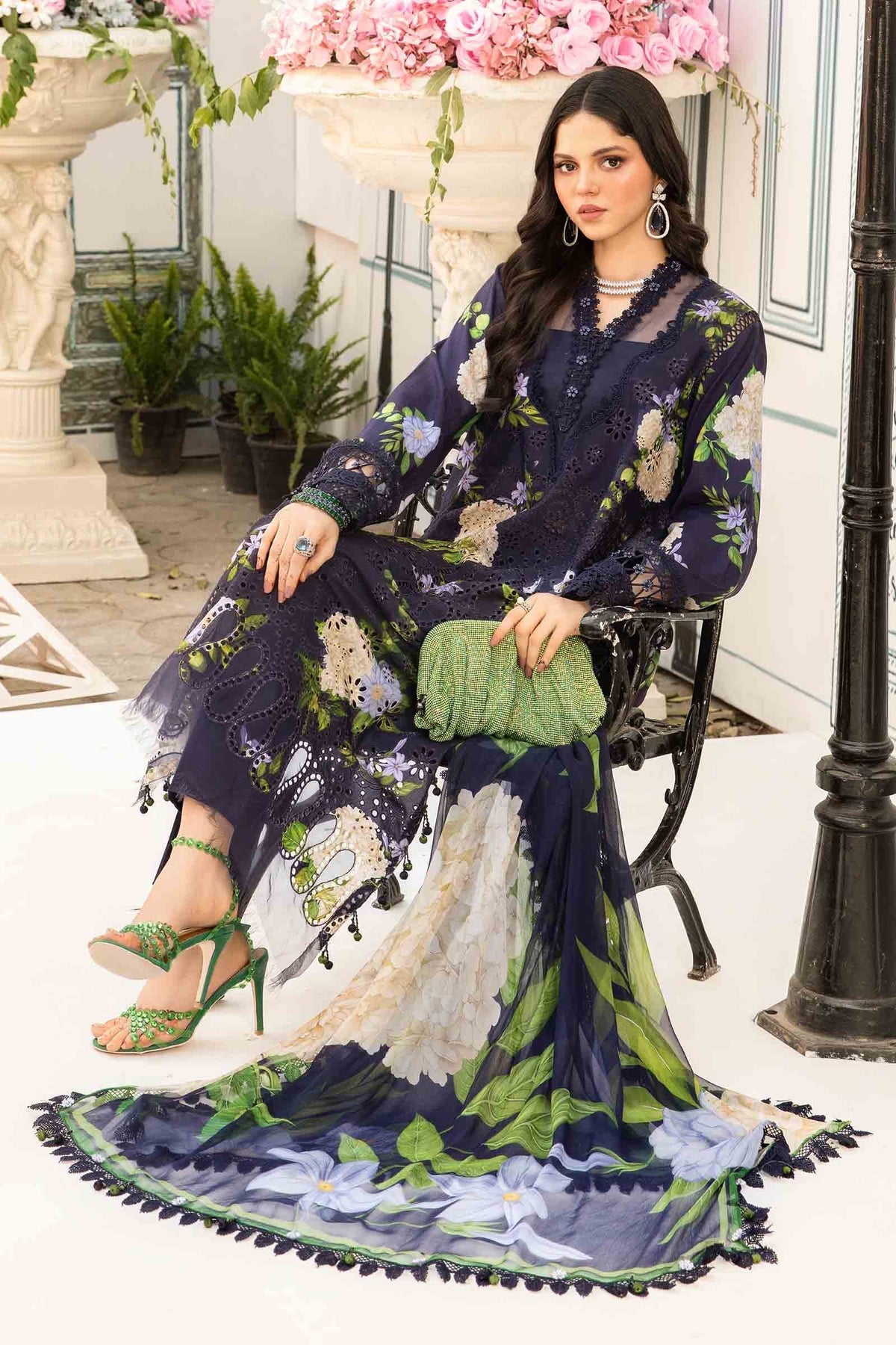 M.PRINTS 3 PIECE UNSTITCHED EMBROIDERED LAWN SUIT MPT-2602-B