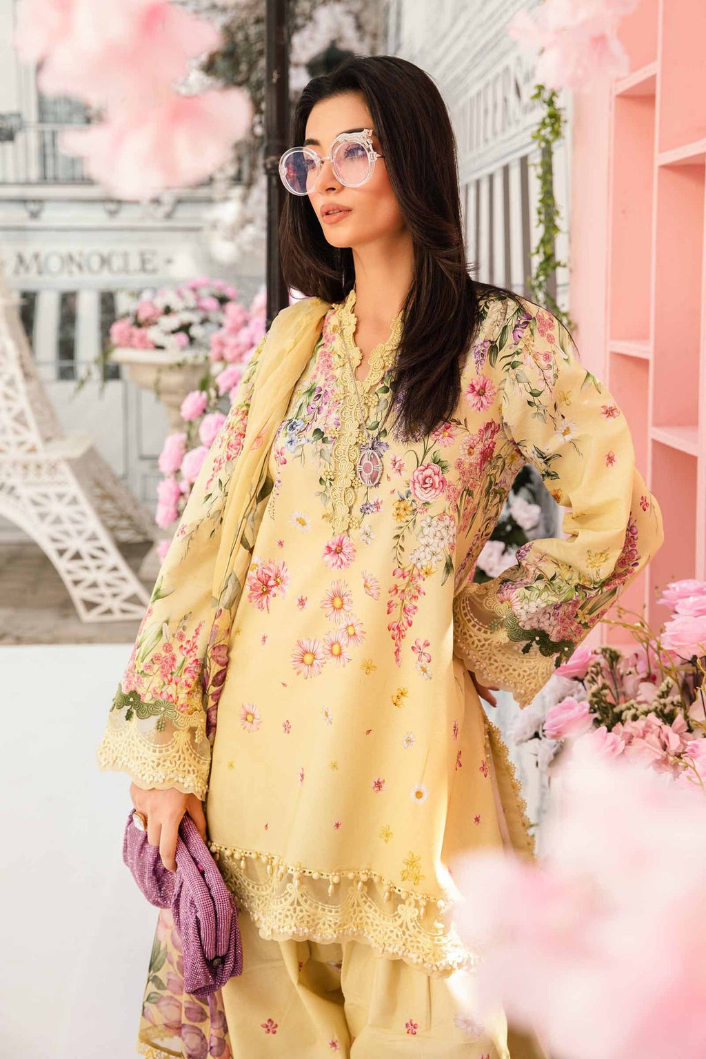 M.PRINTS 3 PIECE UNSTITCHED EMBROIDERED LAWN SUIT MPT-2603-A