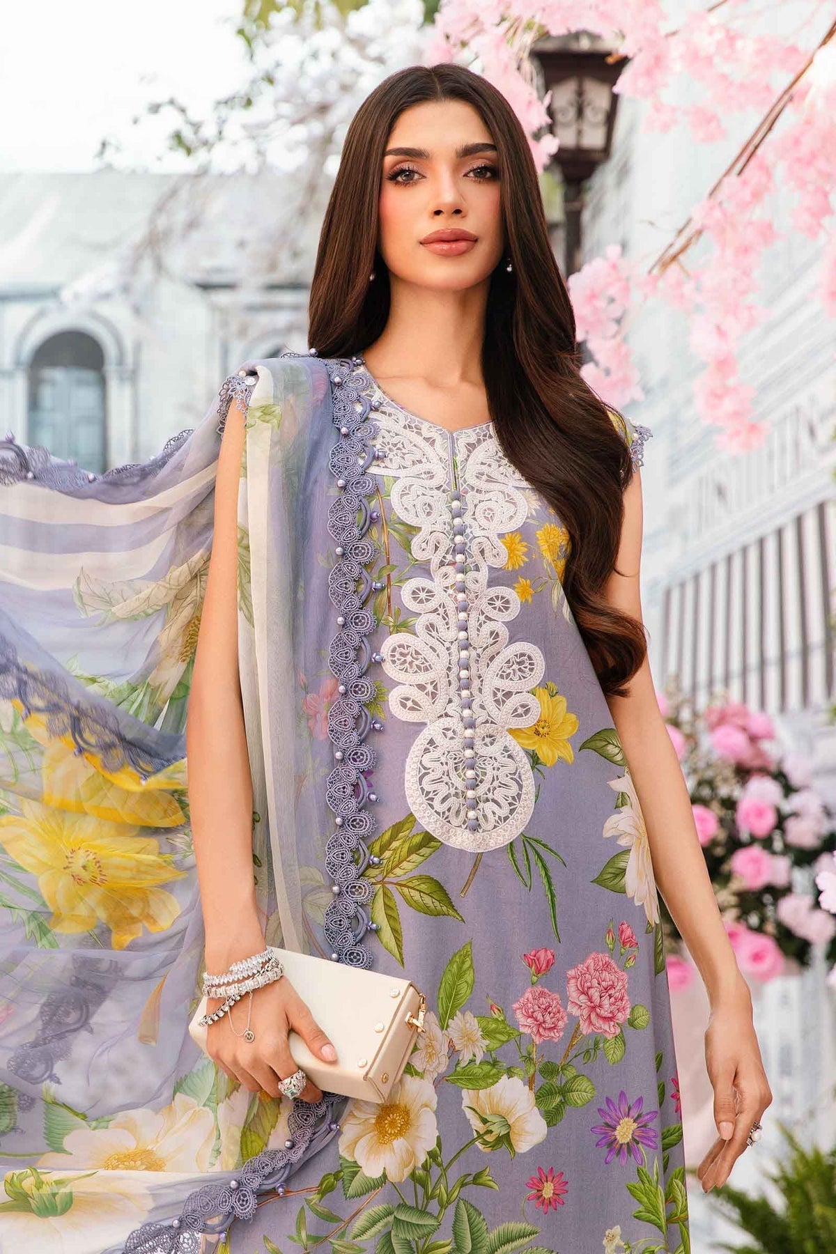 M.PRINTS 3 PIECE UNSTITCHED EMBROIDERED LAWN SUIT MPT-2604-A