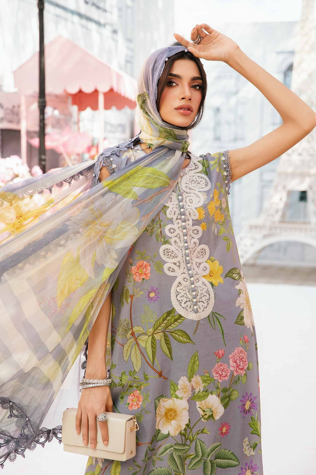 M.PRINTS 3 PIECE UNSTITCHED EMBROIDERED LAWN SUIT MPT-2604-A