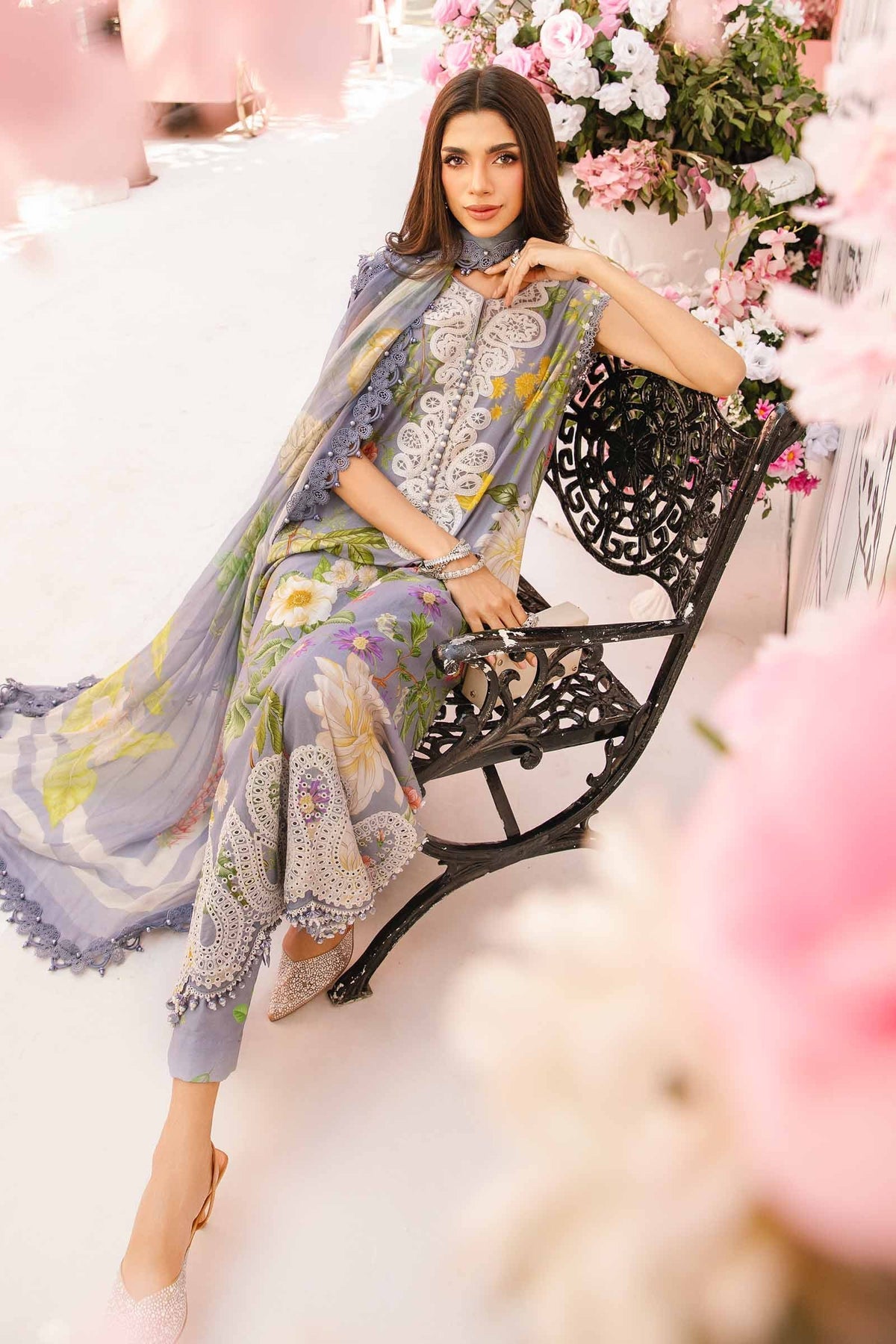 M.PRINTS 3 PIECE UNSTITCHED EMBROIDERED LAWN SUIT MPT-2604-A