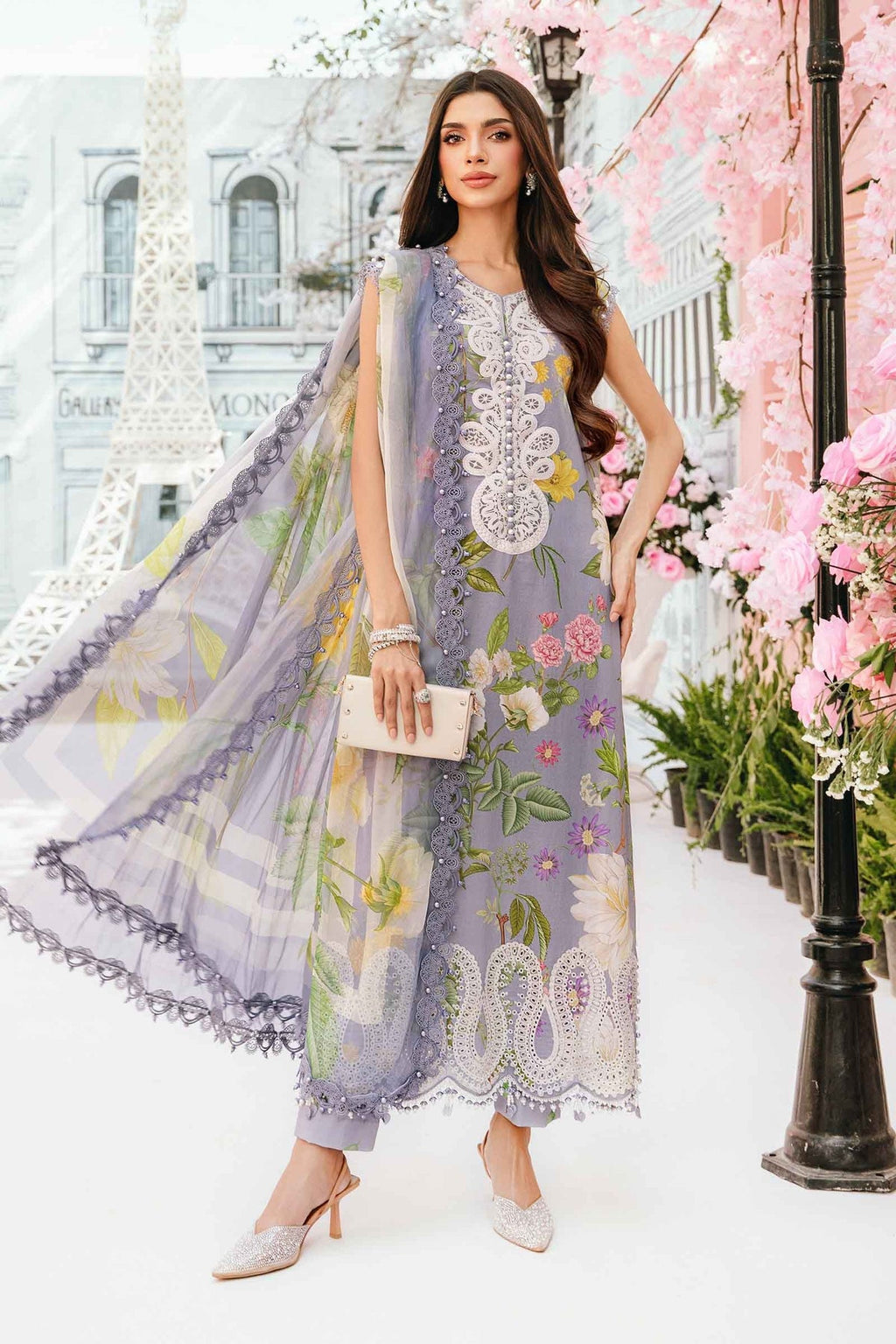 M.PRINTS 3 PIECE UNSTITCHED EMBROIDERED LAWN SUIT MPT-2604-A