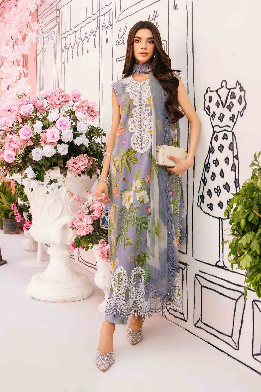 M.PRINTS 3 PIECE UNSTITCHED EMBROIDERED LAWN SUIT MPT-2604-A