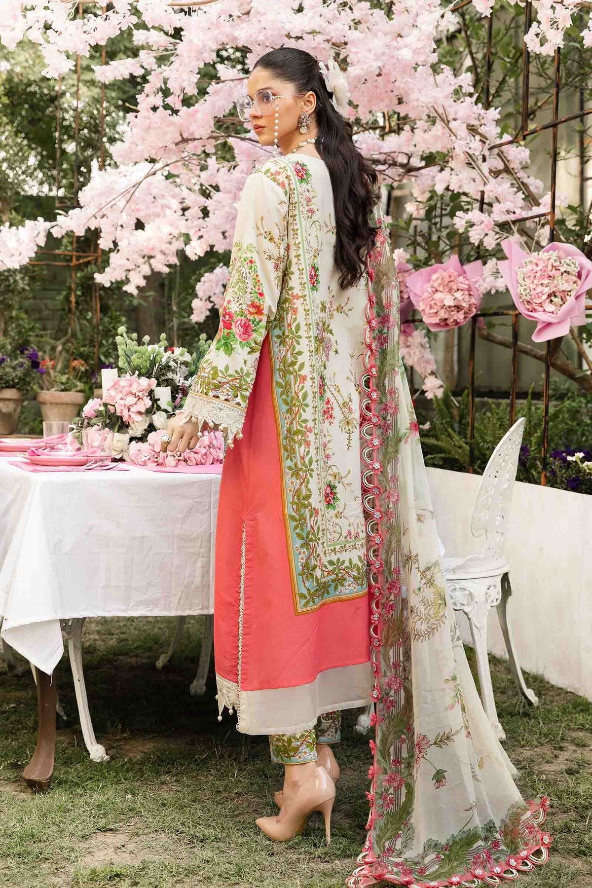 M.PRINTS 3 PIECE UNSTITCHED EMBROIDERED LAWN SUIT MPT-2605-A