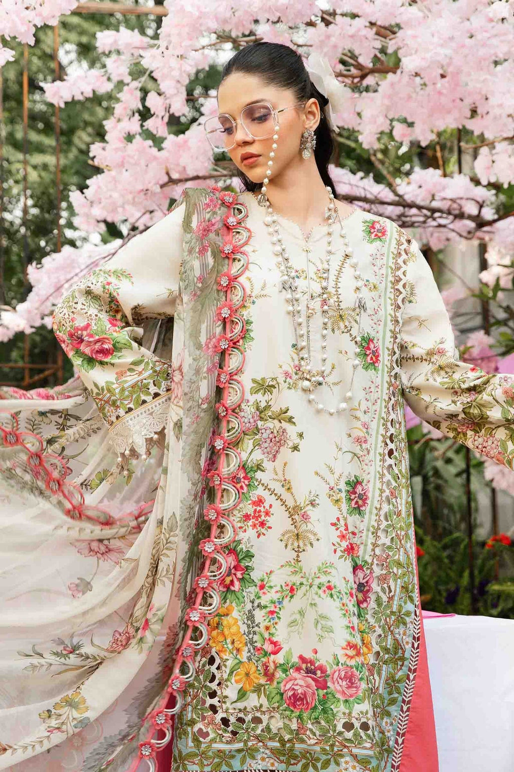 M.PRINTS 3 PIECE UNSTITCHED EMBROIDERED LAWN SUIT MPT-2605-A