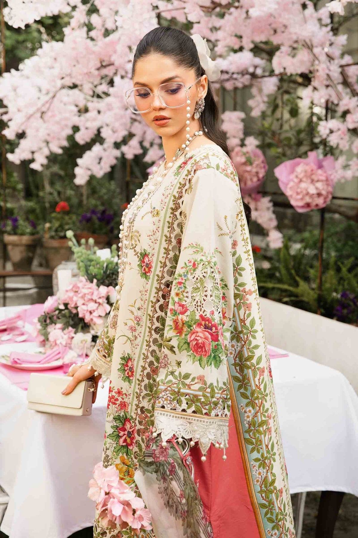 M.PRINTS 3 PIECE UNSTITCHED EMBROIDERED LAWN SUIT MPT-2605-A
