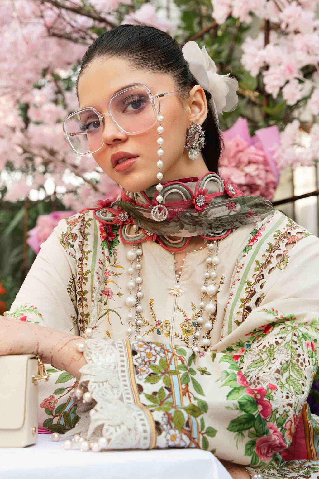 M.PRINTS 3 PIECE UNSTITCHED EMBROIDERED LAWN SUIT MPT-2605-A