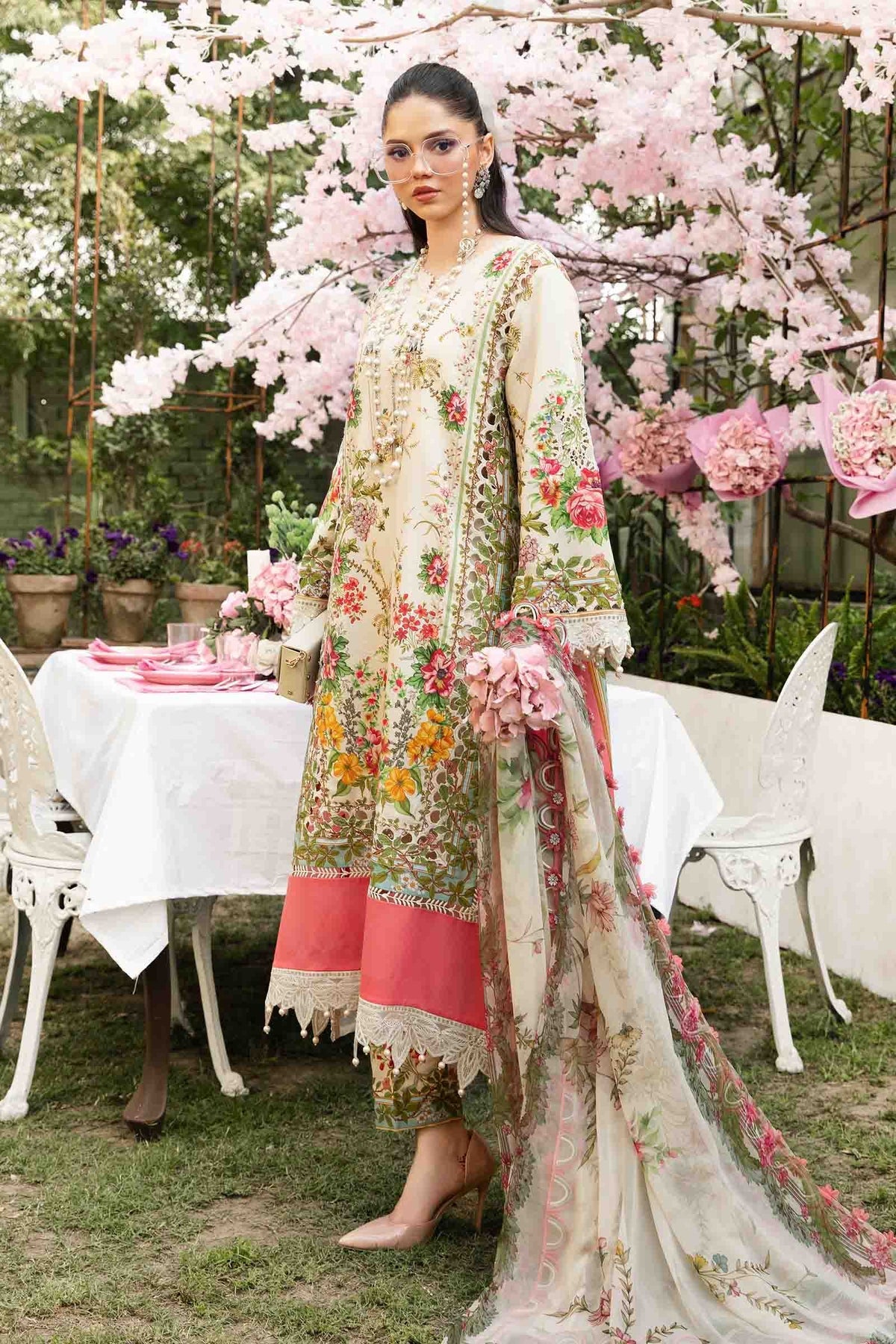 M.PRINTS 3 PIECE UNSTITCHED EMBROIDERED LAWN SUIT MPT-2605-A