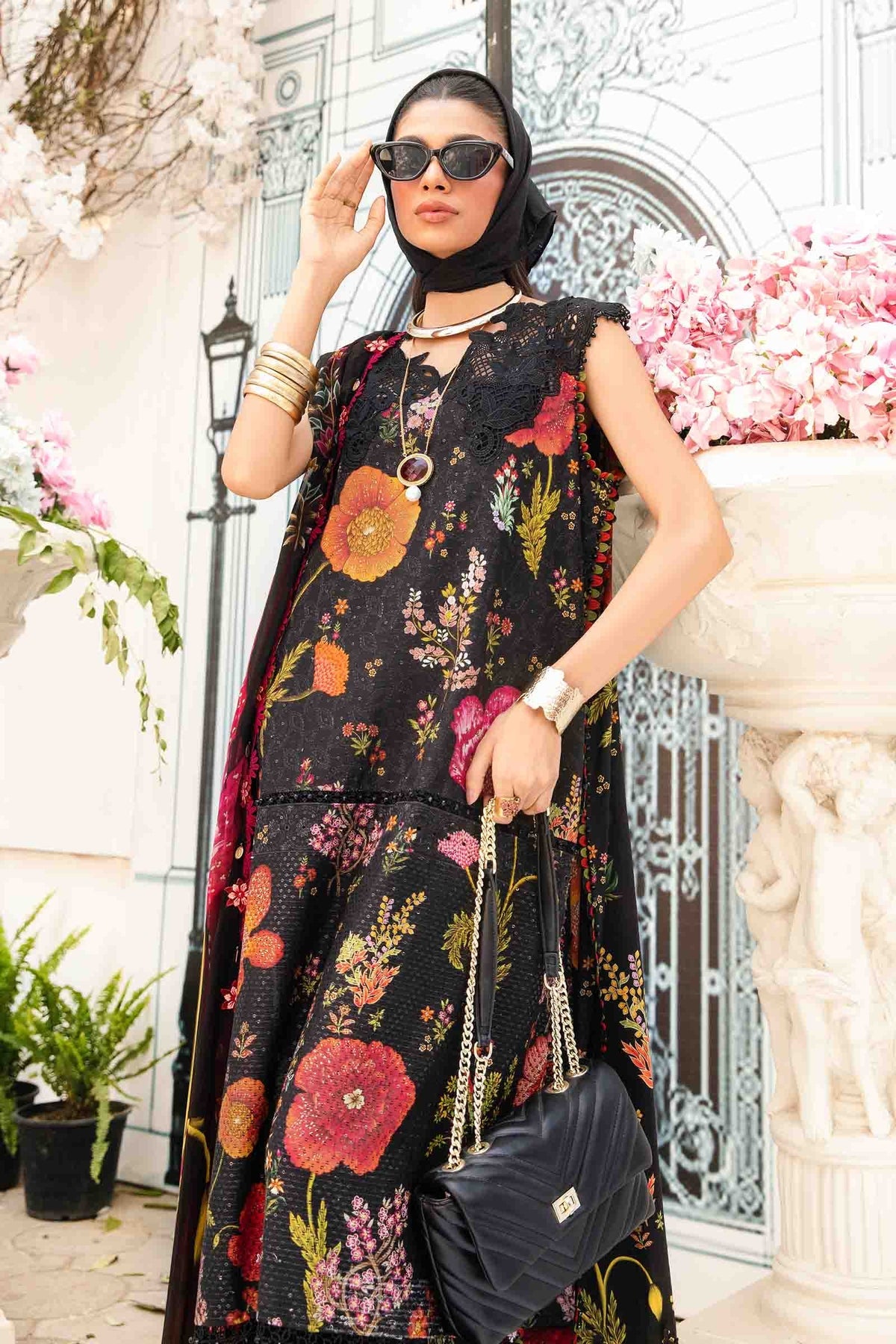 M.PRINTS 3 PIECE UNSTITCHED EMBROIDERED LAWN SUIT MPT-2607-B