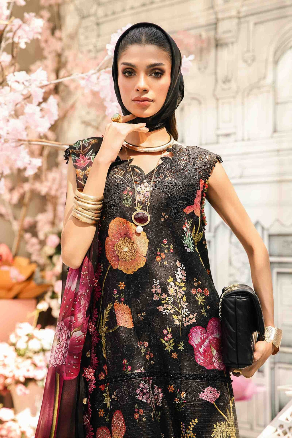 M.PRINTS 3 PIECE UNSTITCHED EMBROIDERED LAWN SUIT MPT-2607-B