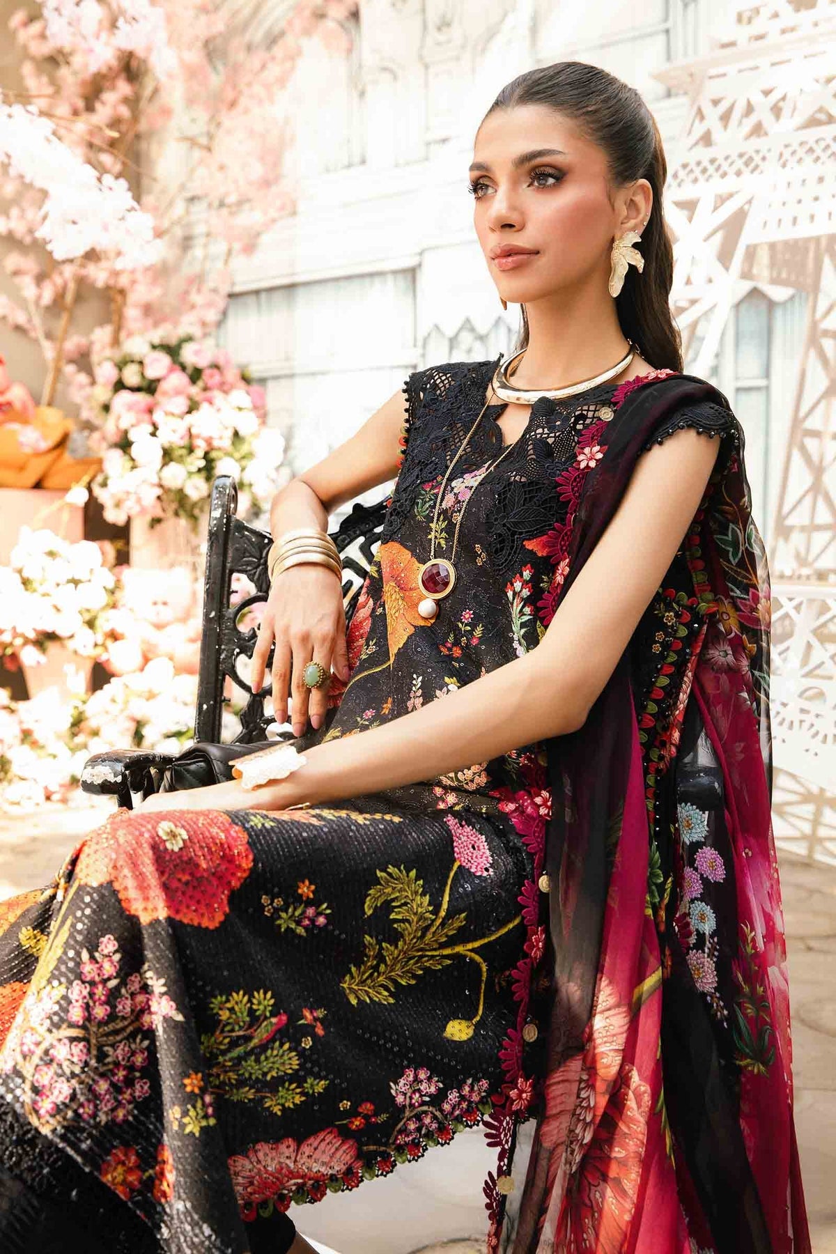 M.PRINTS 3 PIECE UNSTITCHED EMBROIDERED LAWN SUIT MPT-2607-B