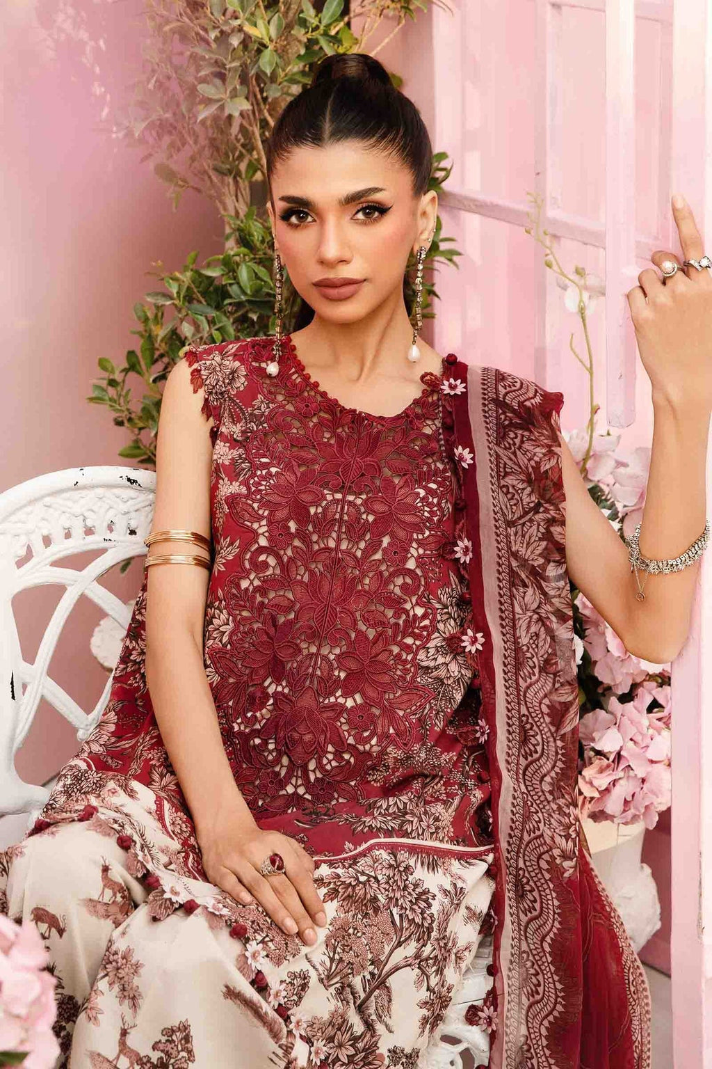M.PRINTS 3 PIECE UNSTITCHED EMBROIDERED LAWN SUIT MPT-2608-A