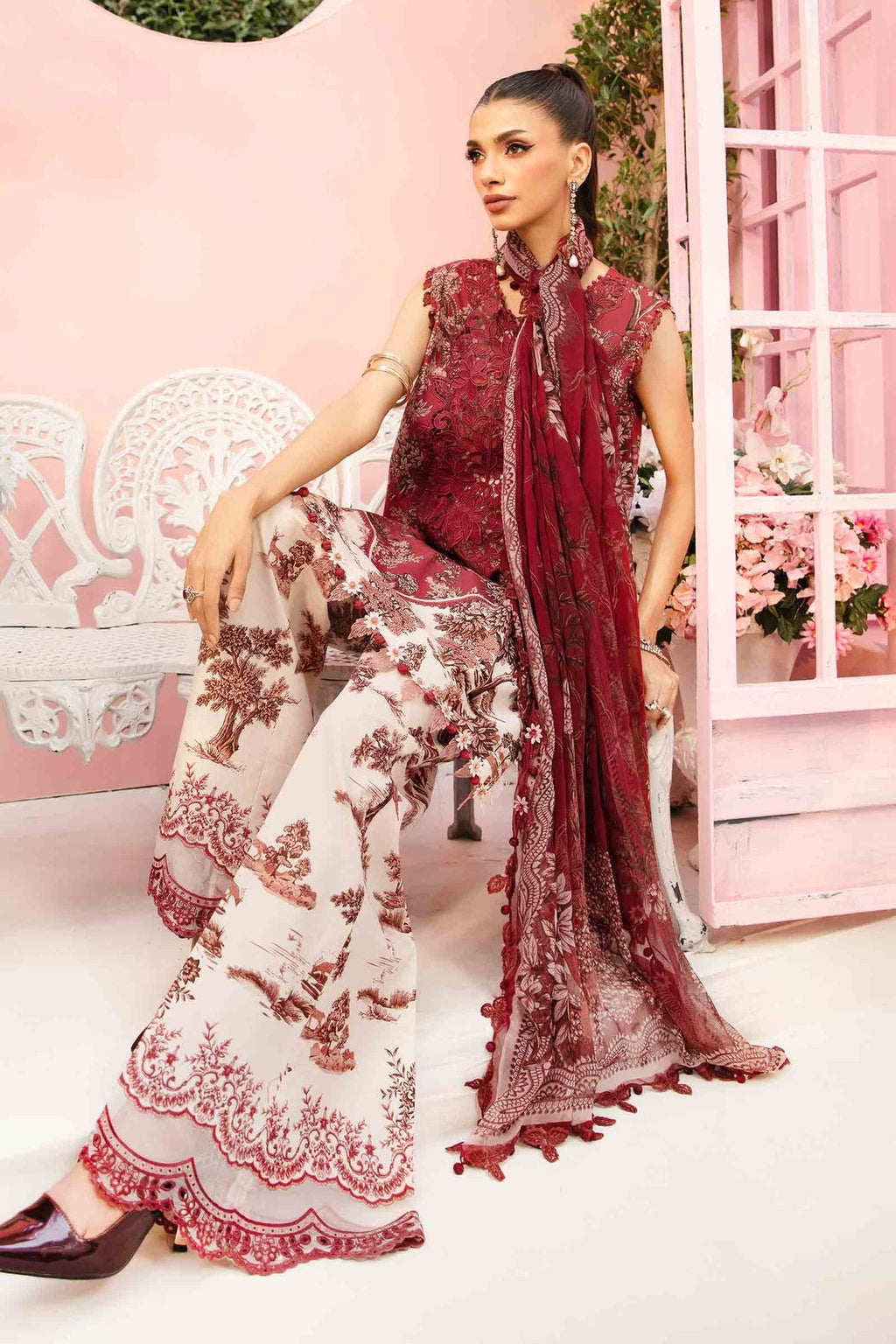 M.PRINTS 3 PIECE UNSTITCHED EMBROIDERED LAWN SUIT MPT-2608-A