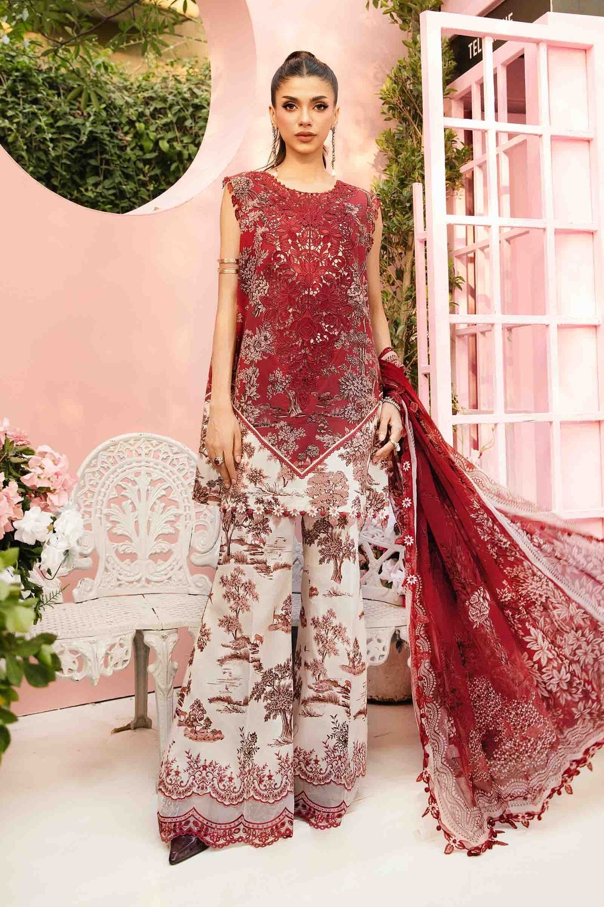 M.PRINTS 3 PIECE UNSTITCHED EMBROIDERED LAWN SUIT MPT-2608-A