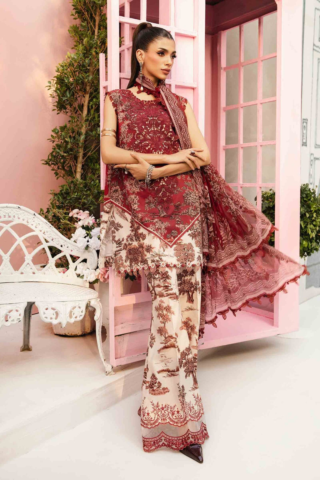 M.PRINTS 3 PIECE UNSTITCHED EMBROIDERED LAWN SUIT MPT-2608-A
