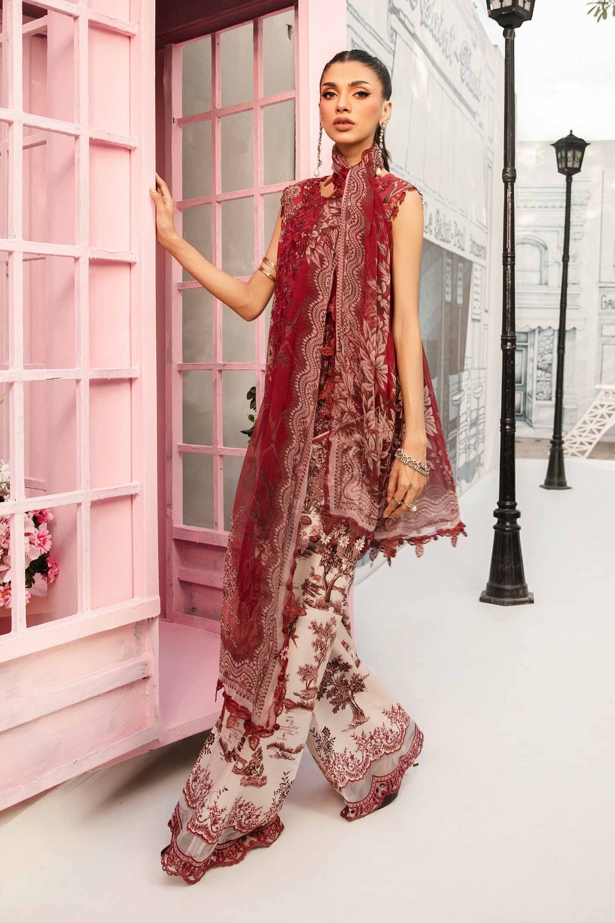 M.PRINTS 3 PIECE UNSTITCHED EMBROIDERED LAWN SUIT MPT-2608-A