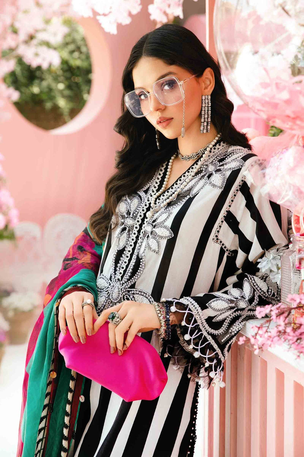 M.PRINTS 3 PIECE UNSTITCHED EMBROIDERED LAWN SUIT MPT-2609-B
