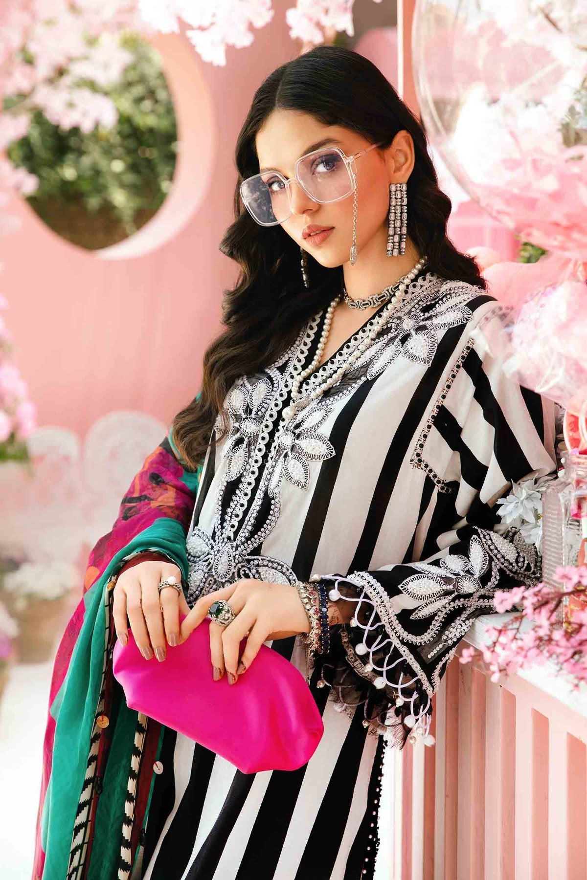 M.PRINTS 3 PIECE UNSTITCHED EMBROIDERED LAWN SUIT MPT-2609-B