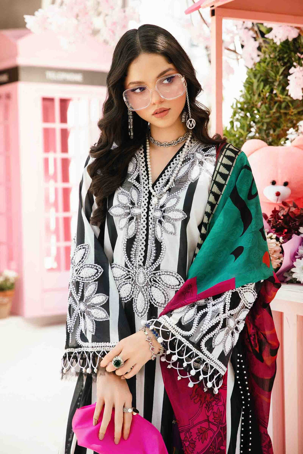 M.PRINTS 3 PIECE UNSTITCHED EMBROIDERED LAWN SUIT MPT-2609-B