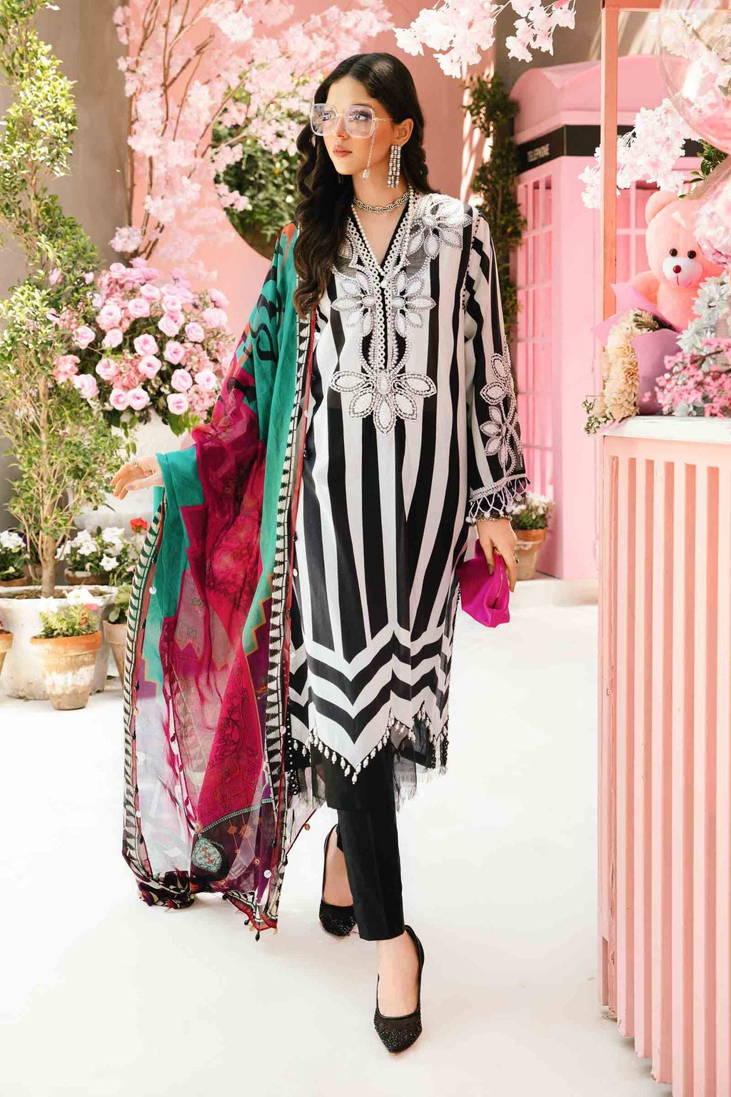 M.PRINTS 3 PIECE UNSTITCHED EMBROIDERED LAWN SUIT MPT-2609-B