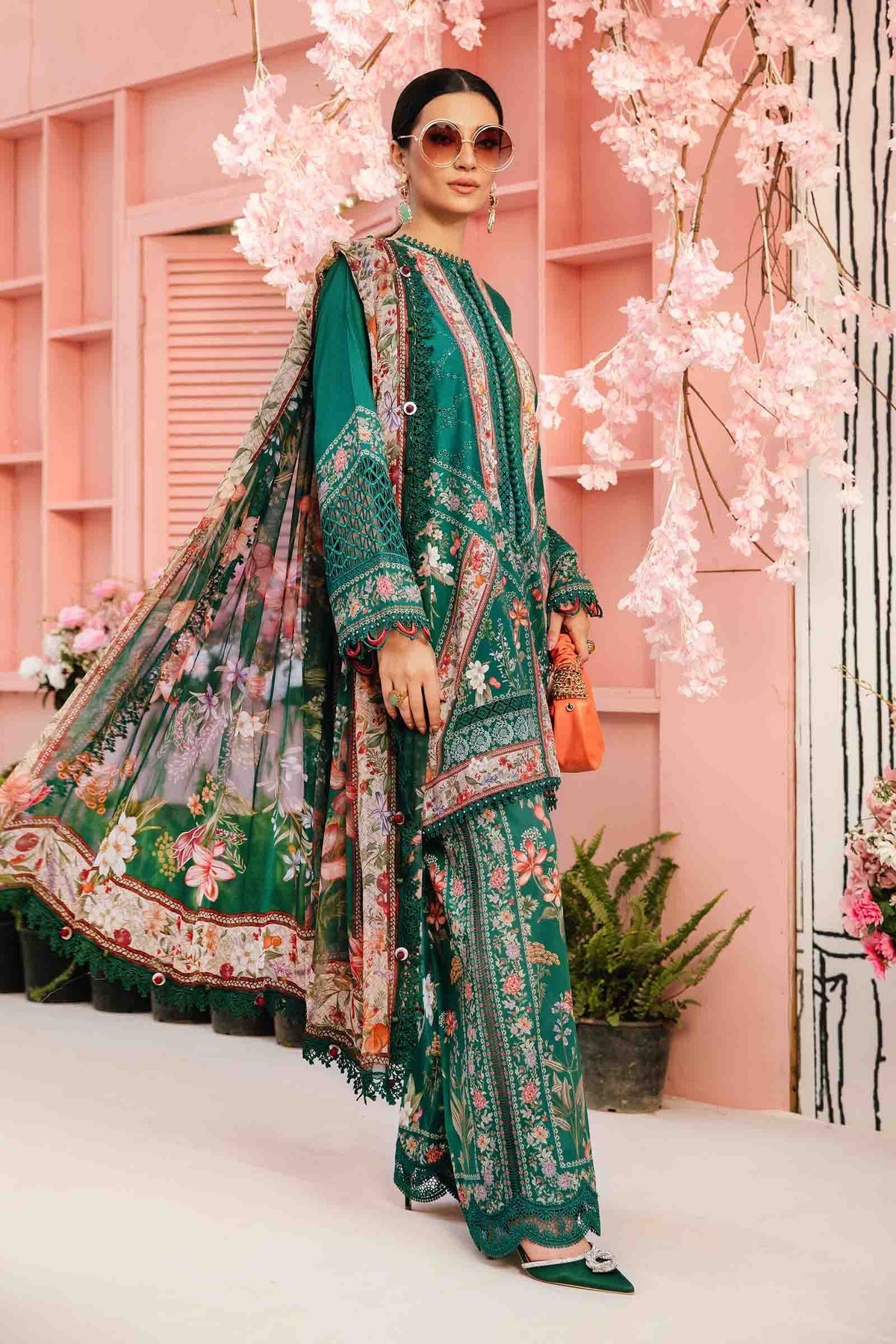 M.PRINTS 3 PIECE UNSTITCHED EMBROIDERED LAWN SUIT MPT-2610-A
