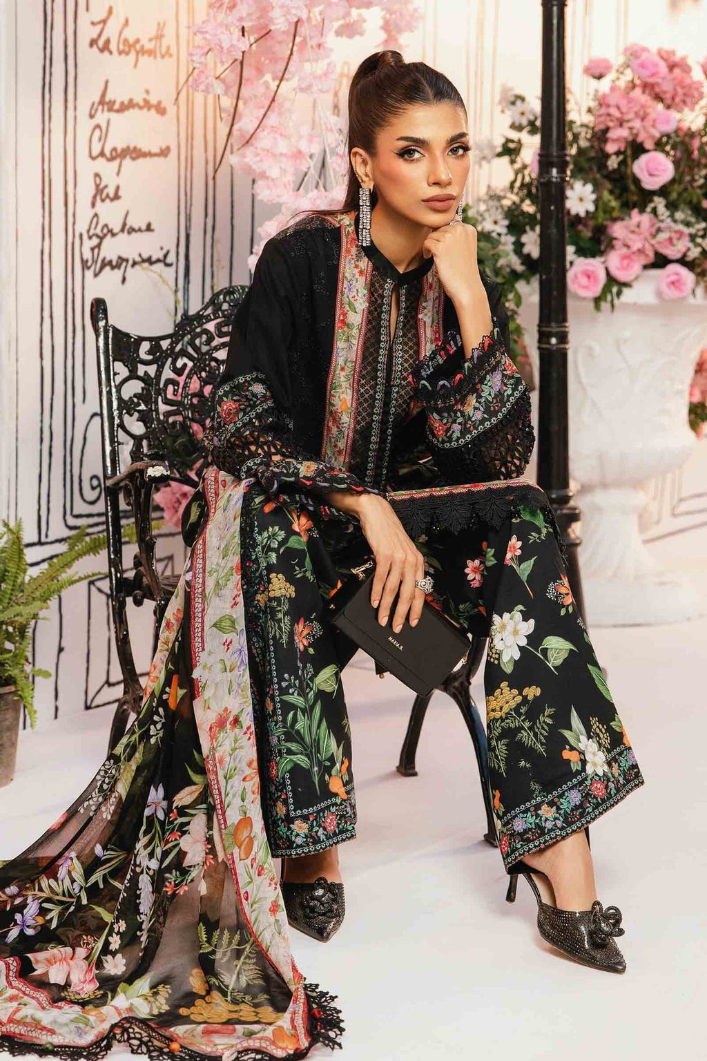 M.PRINTS 3 PIECE UNSTITCHED EMBROIDERED LAWN SUIT MPT-2610-B