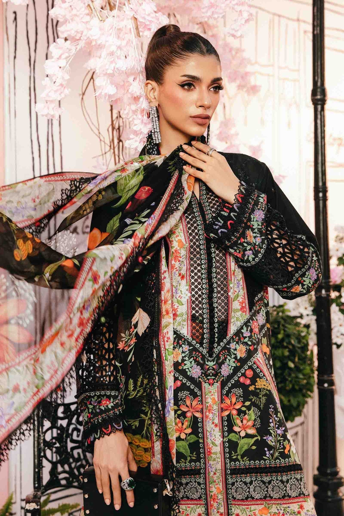 M.PRINTS 3 PIECE UNSTITCHED EMBROIDERED LAWN SUIT MPT-2610-B