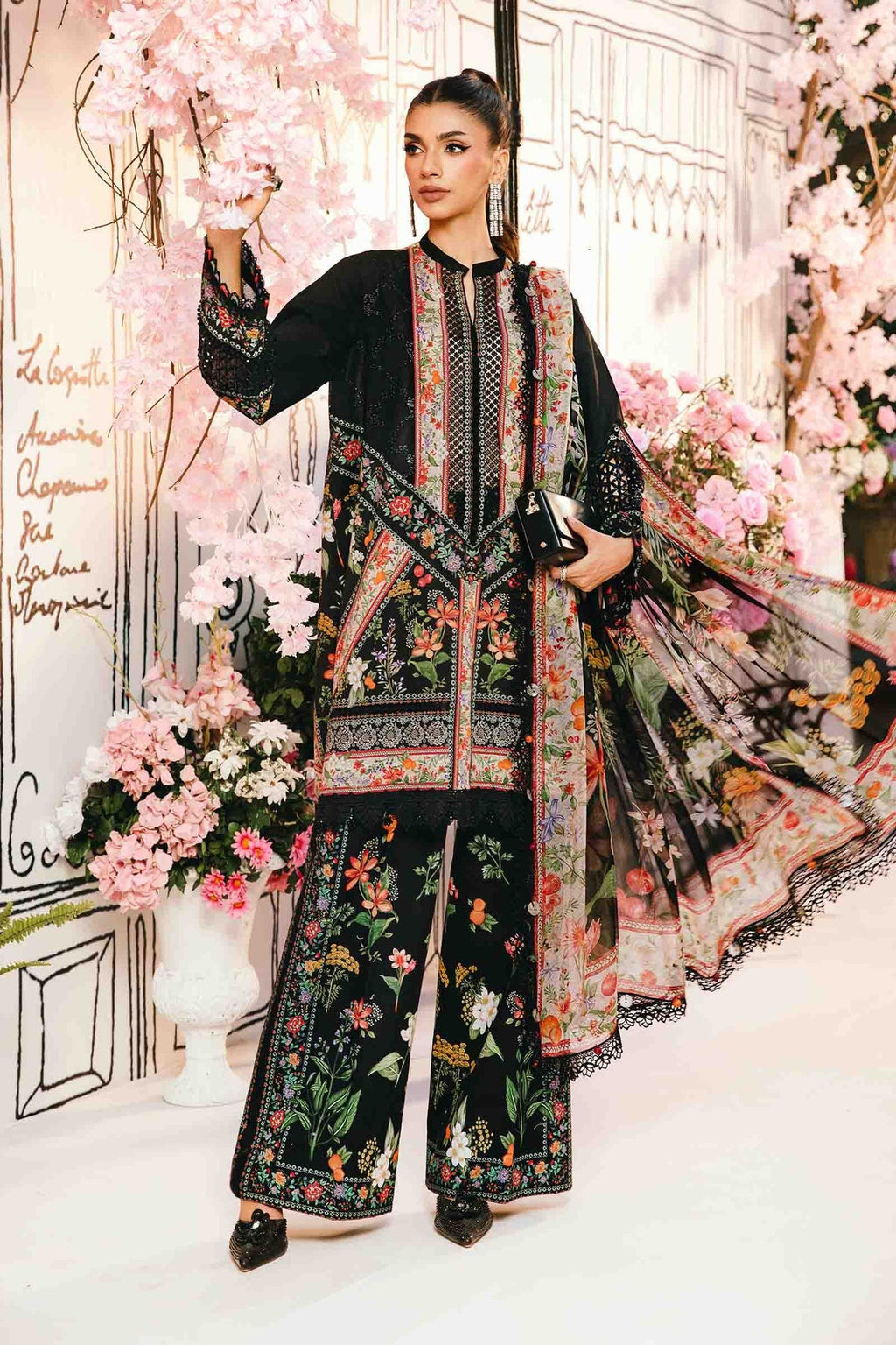 M.PRINTS 3 PIECE UNSTITCHED EMBROIDERED LAWN SUIT MPT-2610-B