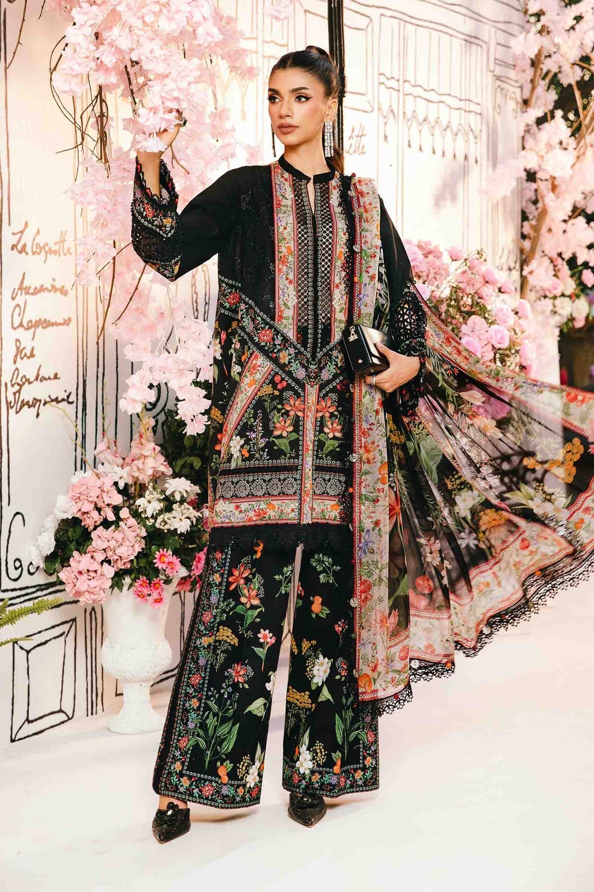 M.PRINTS 3 PIECE UNSTITCHED EMBROIDERED LAWN SUIT MPT-2610-B